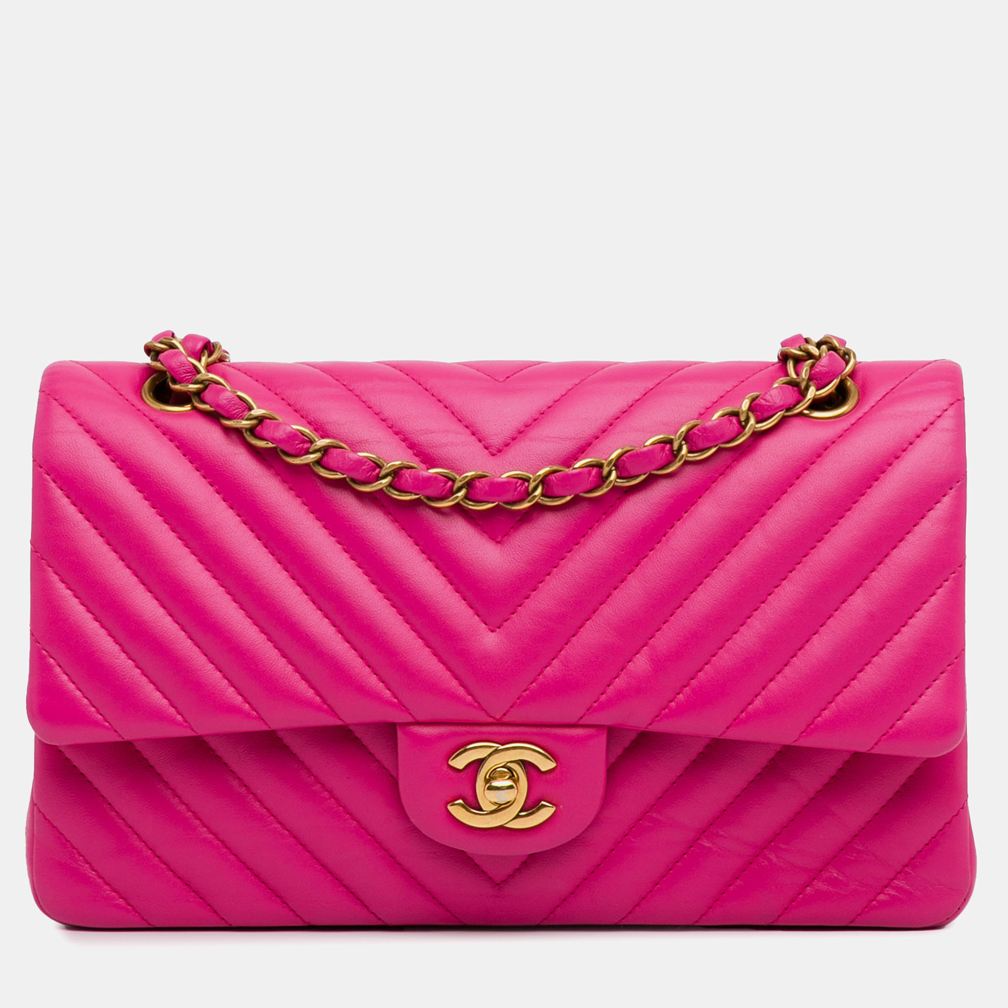 

Chanel Medium Chevron Lambskin Double Flap, Pink