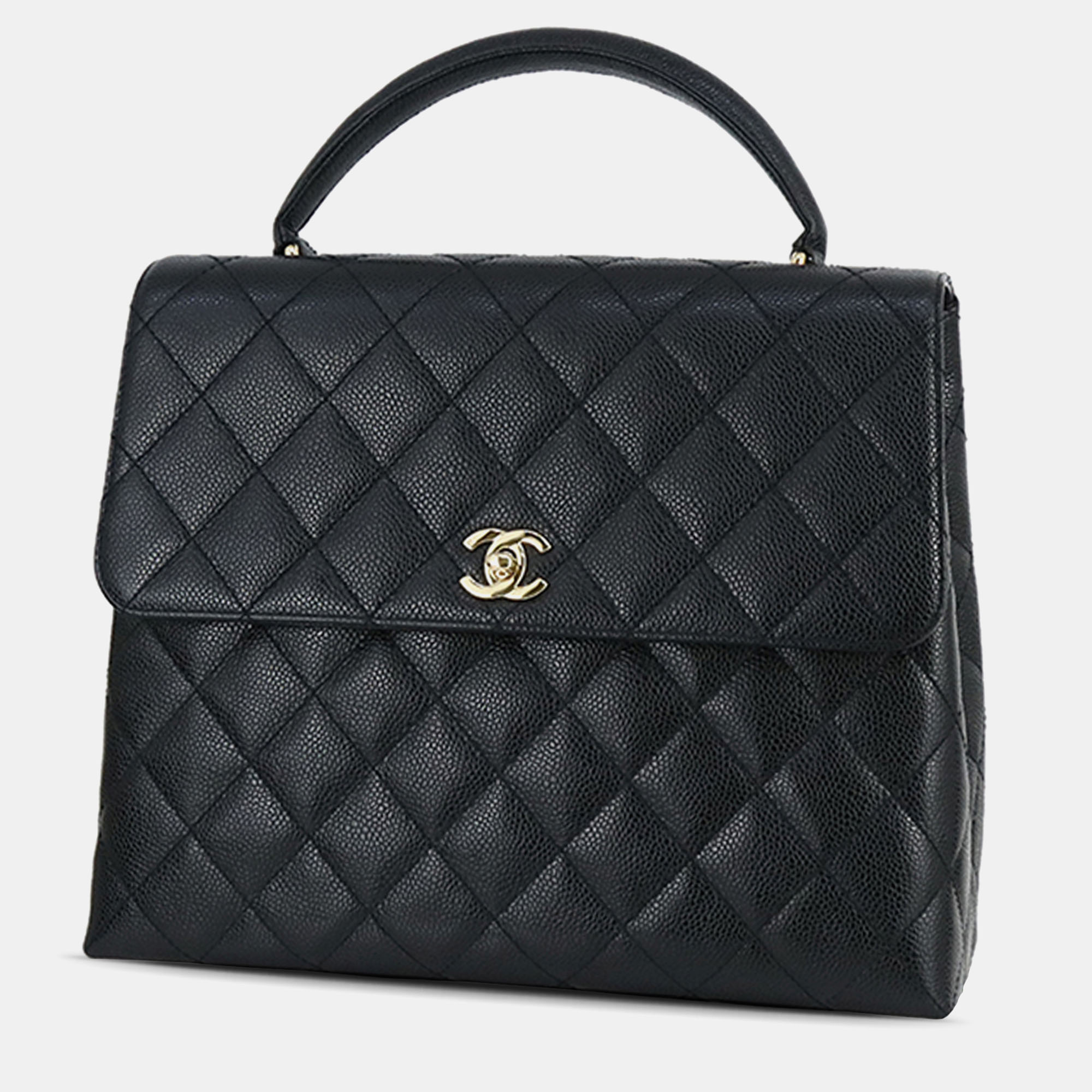 Pre-owned Chanel Caviar Kelly Top Handle Bag In Black