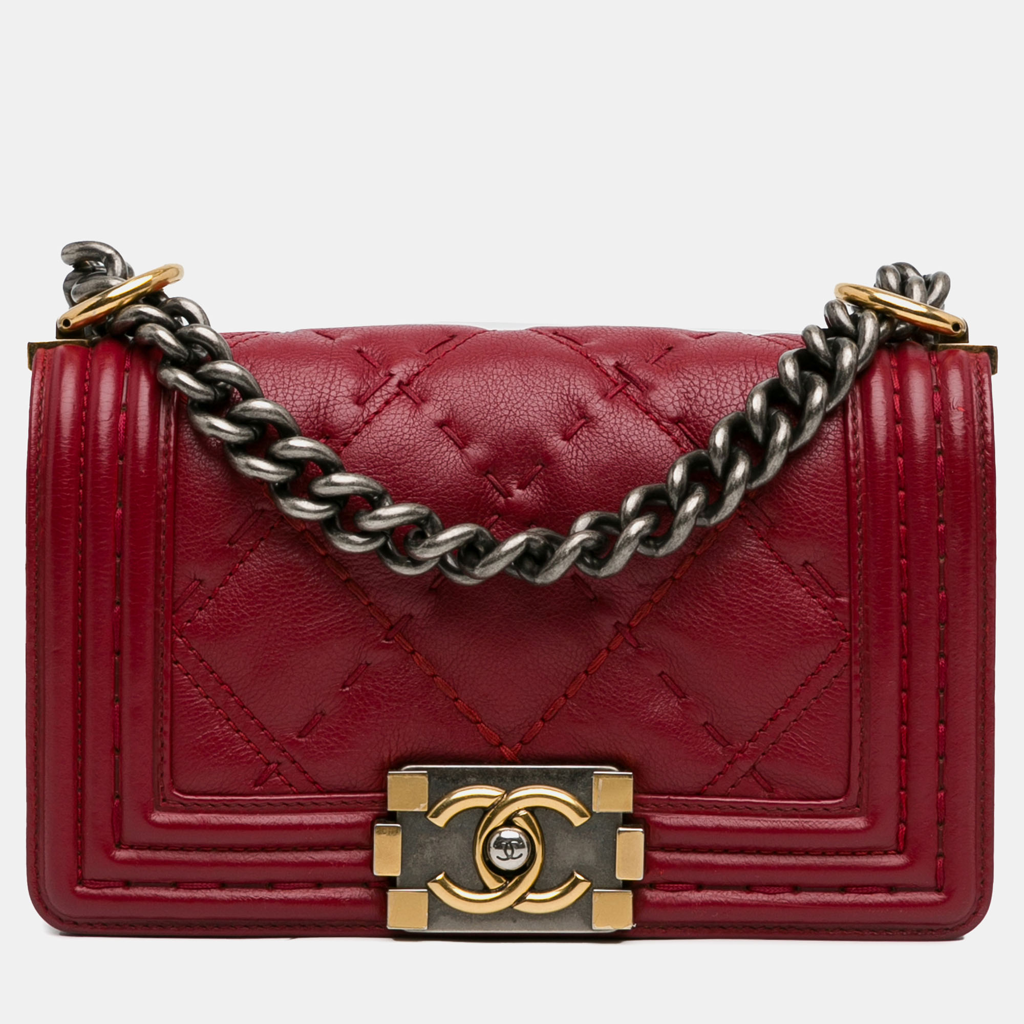 

Chanel Small Grained Calfskin Boy Double Stitch Flap, Red