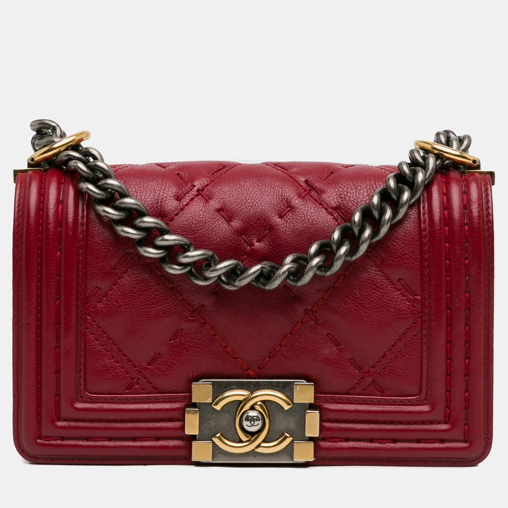 

Chanel Small Grained Calfskin Boy Double Stitch Flap, Red