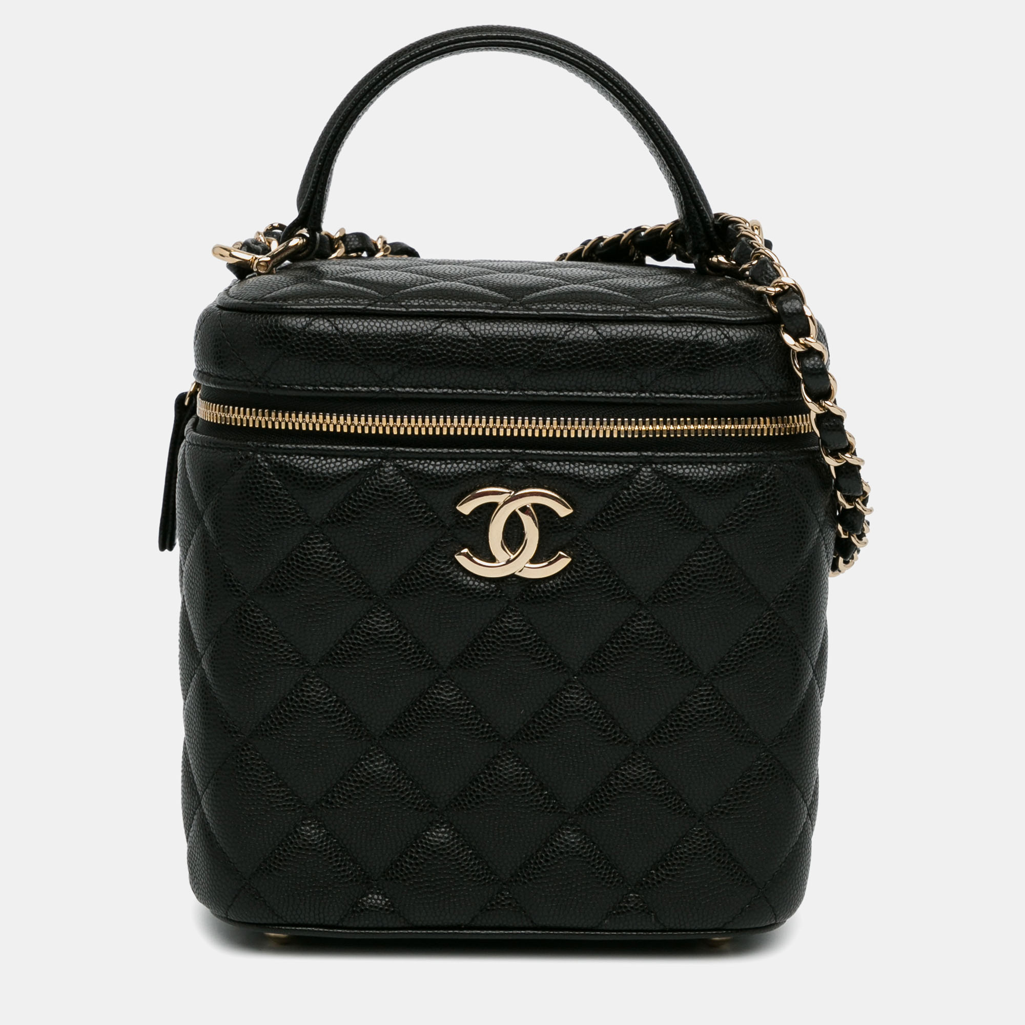 

Chanel CC Quilted Caviar Top Handle Vanity Case with Chain, Black