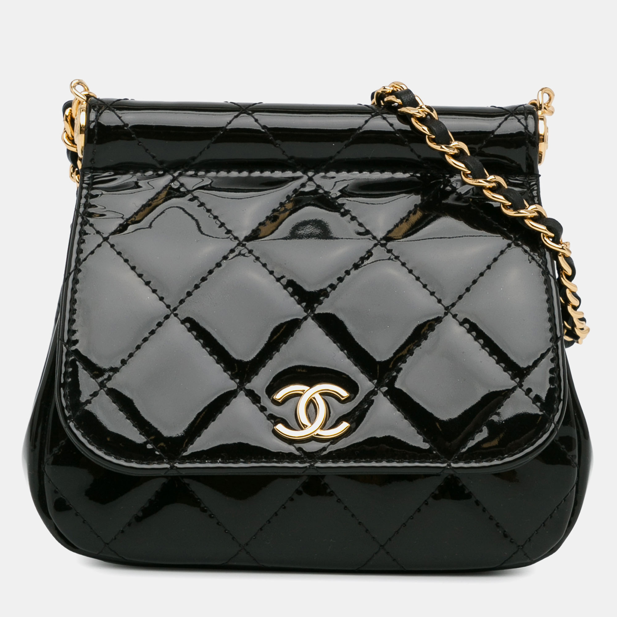 

Chanel Patent Frame Clutch Flap with Chain, Black