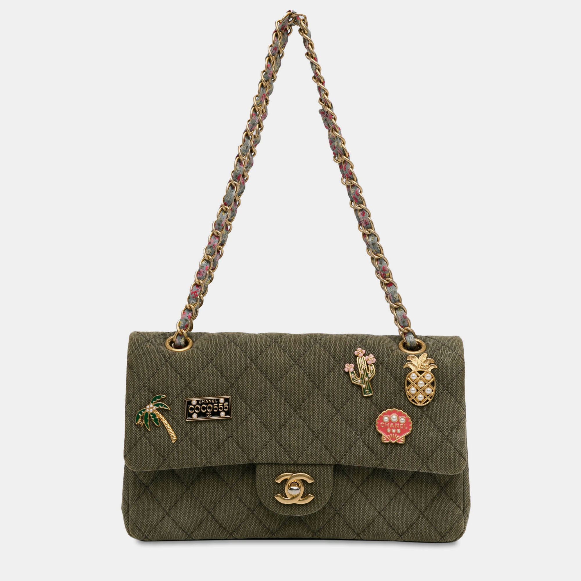 

Chanel Medium Quilted Canvas Paris-Cuba Charms Double Flap Bag, Green