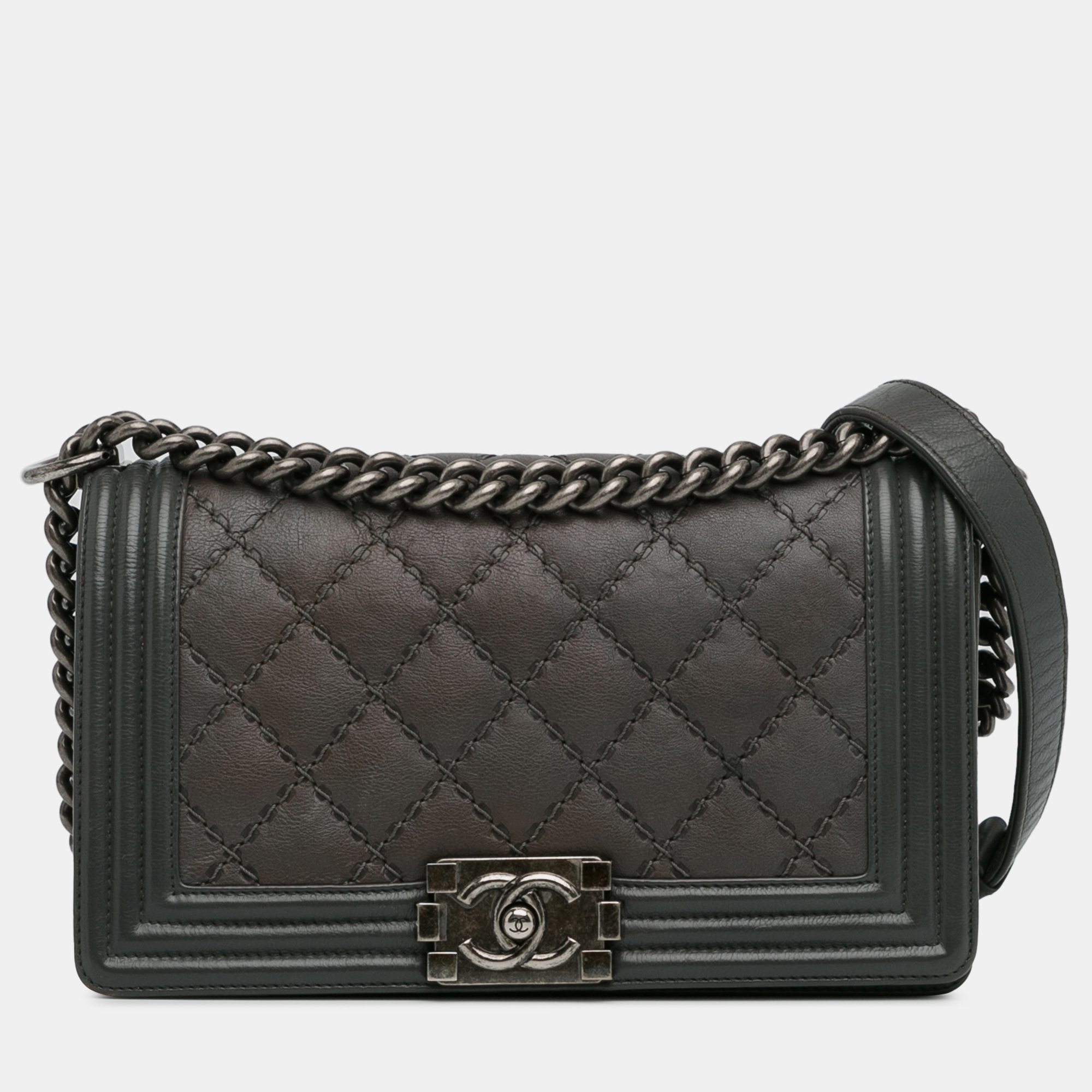 

Chanel Medium Calfskin Double Stitch Boy Flap Bag, Grey