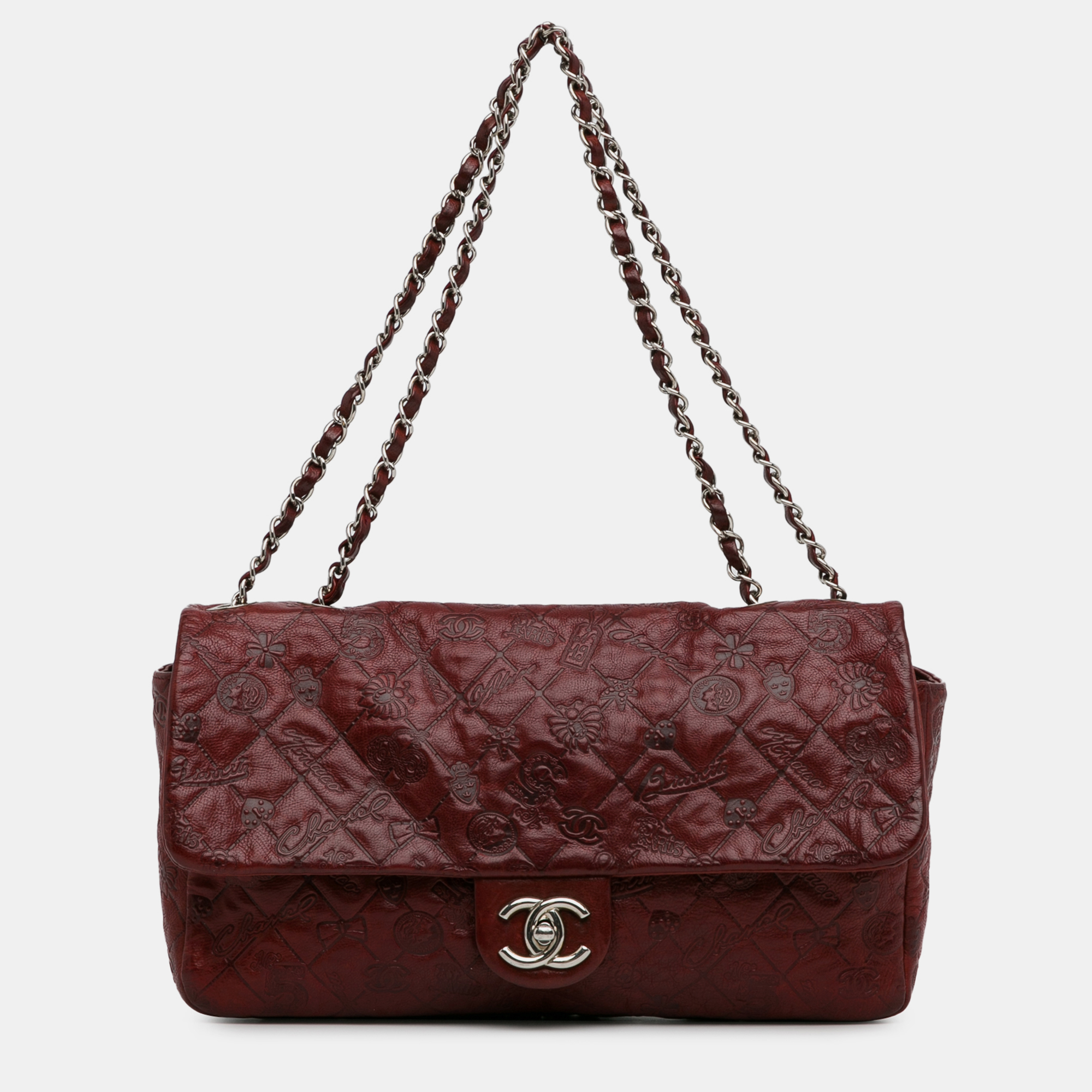 

Chanel Jumbo Embossed Calfskin Lucky Symbols Flap Bag, Burgundy