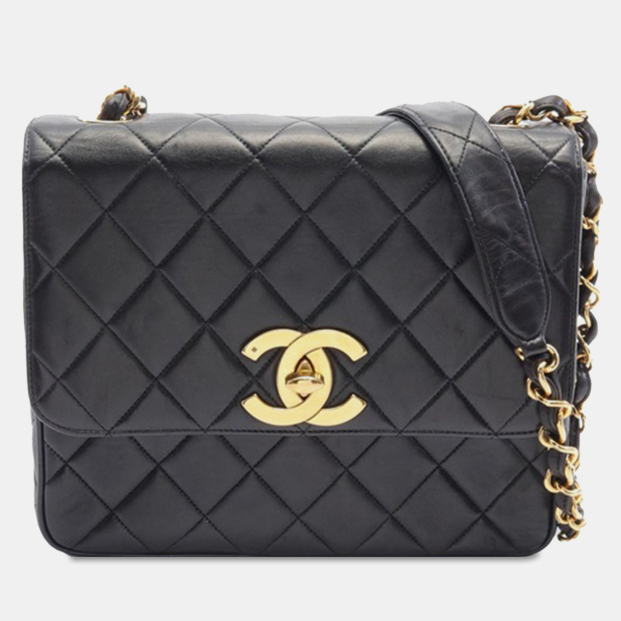 Pre-owned Chanel Quilted Lambskin Xl Square Flap Bag In Black