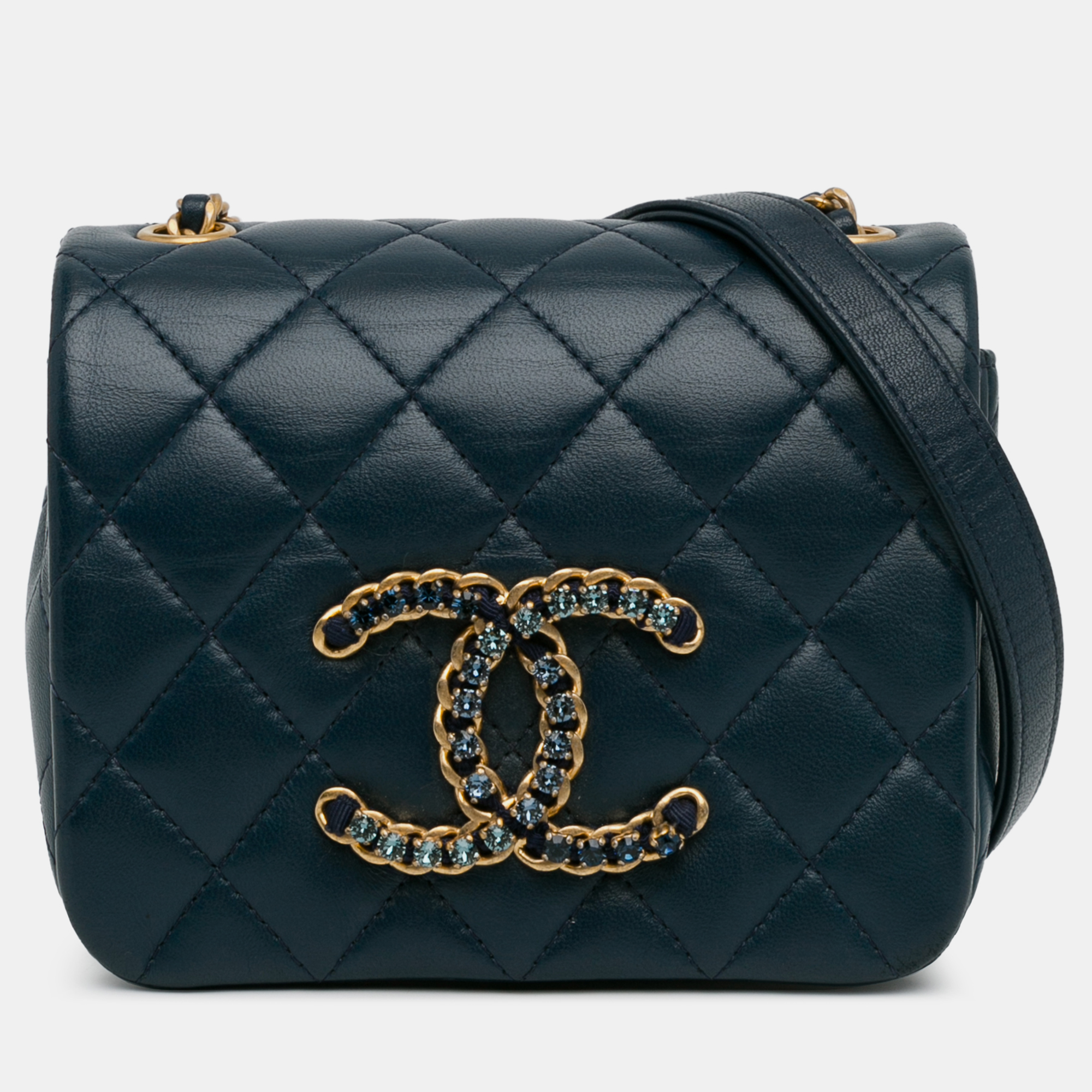 

Chanel Mini Lambskin CC Crystal Full Flap Bag, Blue