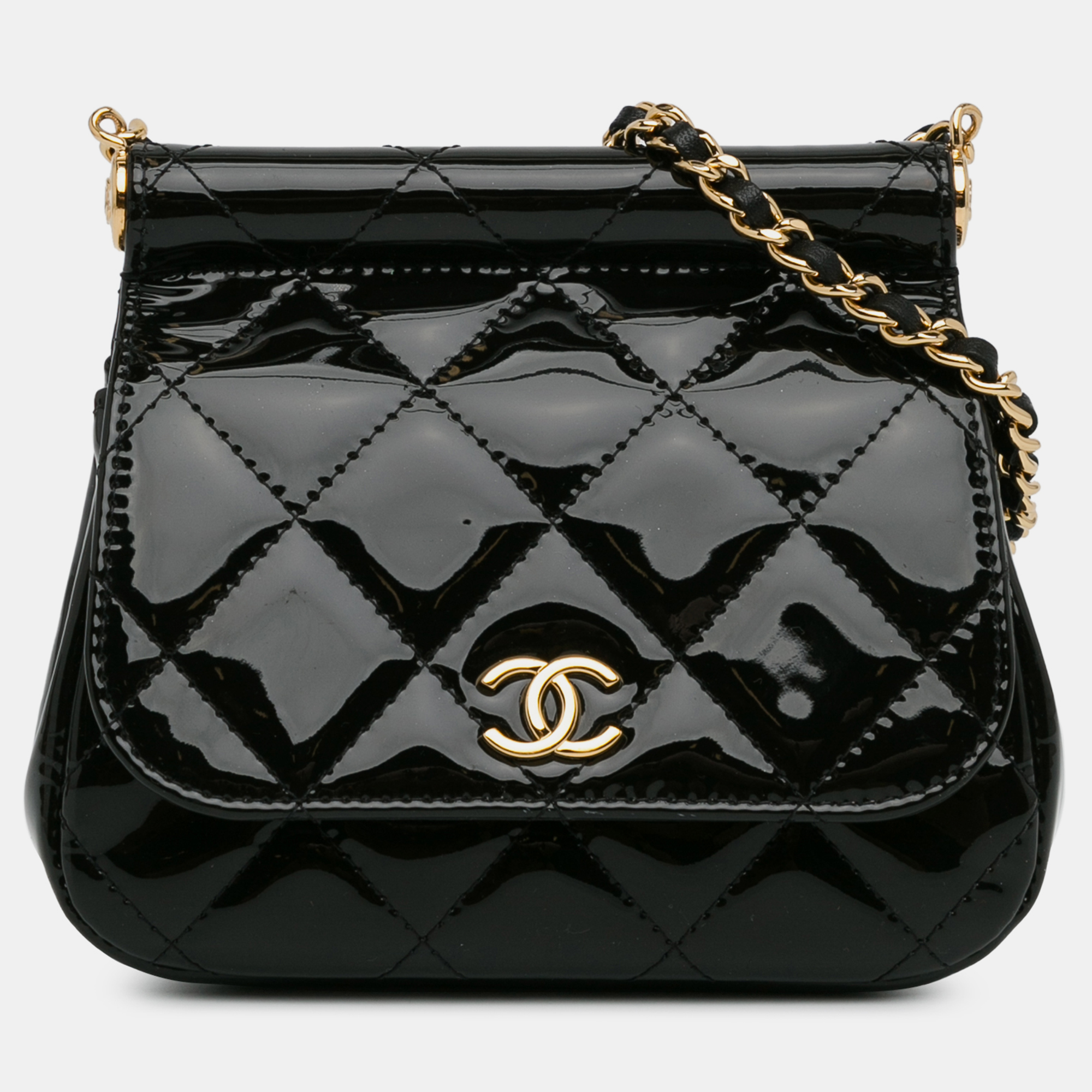 

Chanel Patent Frame Clutch Flap with Chain, Black