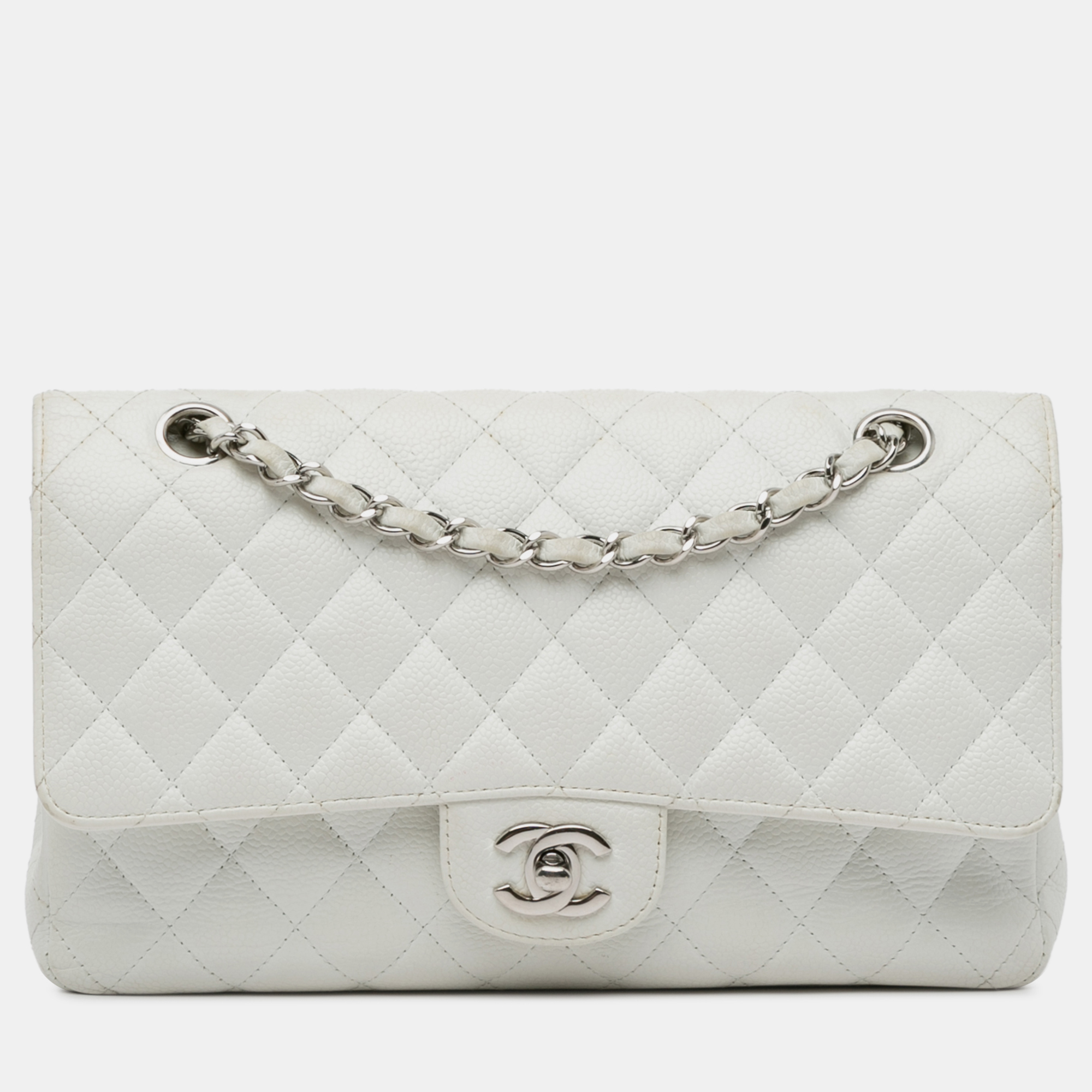 

Chanel Medium Classic Caviar Double Flap Bag, White