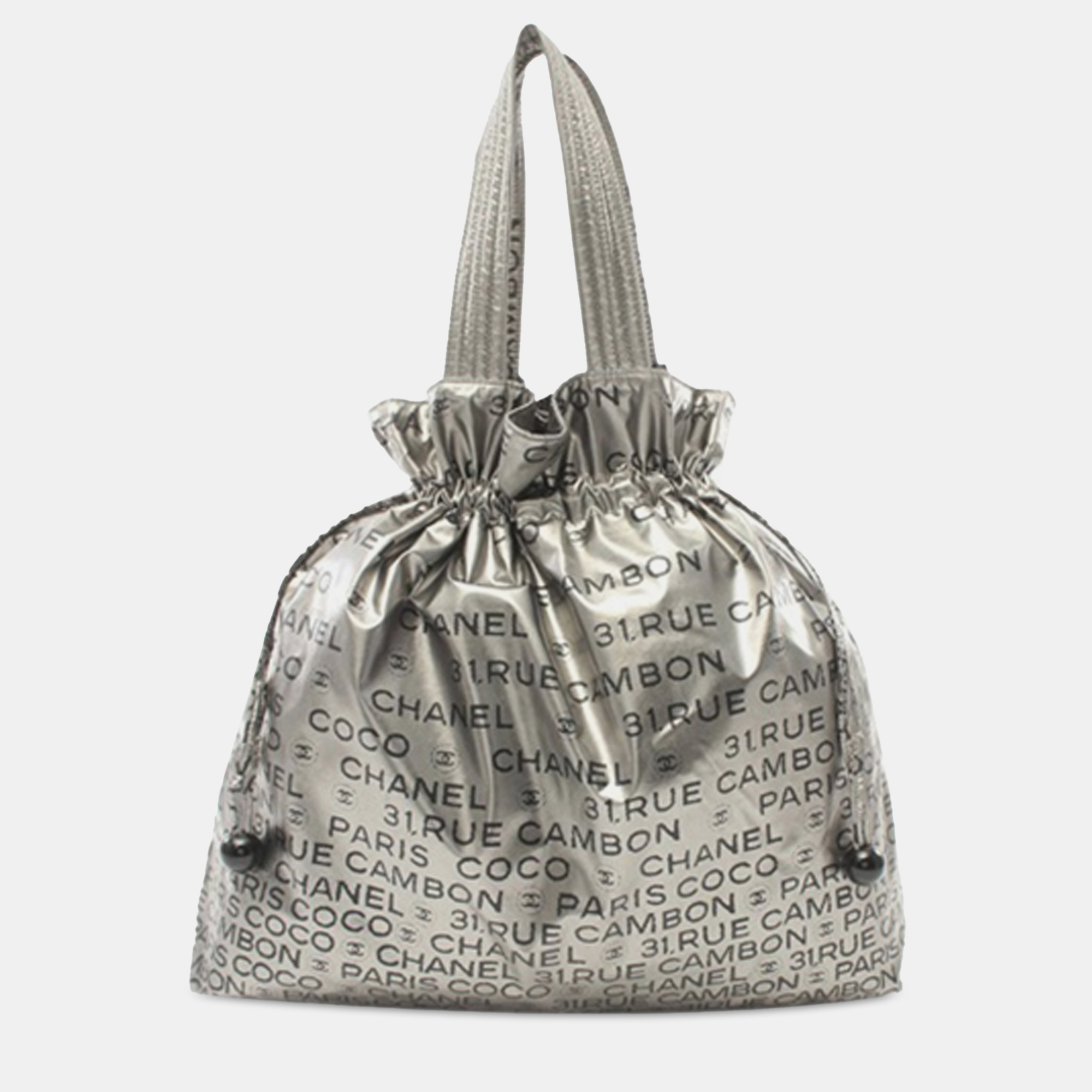 

Chanel Nylon Unlimited Drawstring Tote, Silver