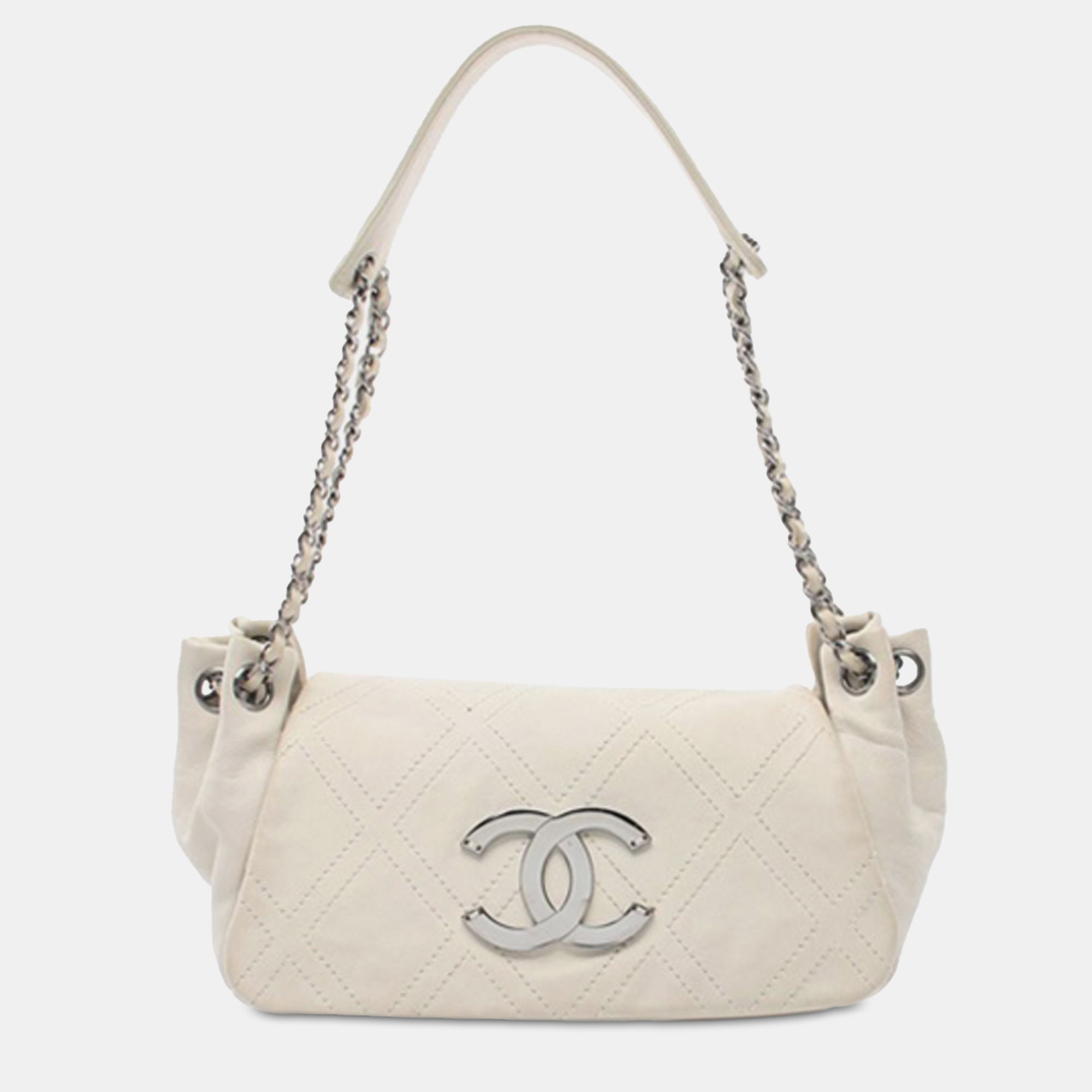 

Chanel Diamond Stitch Calfskin Accordion Flap, White