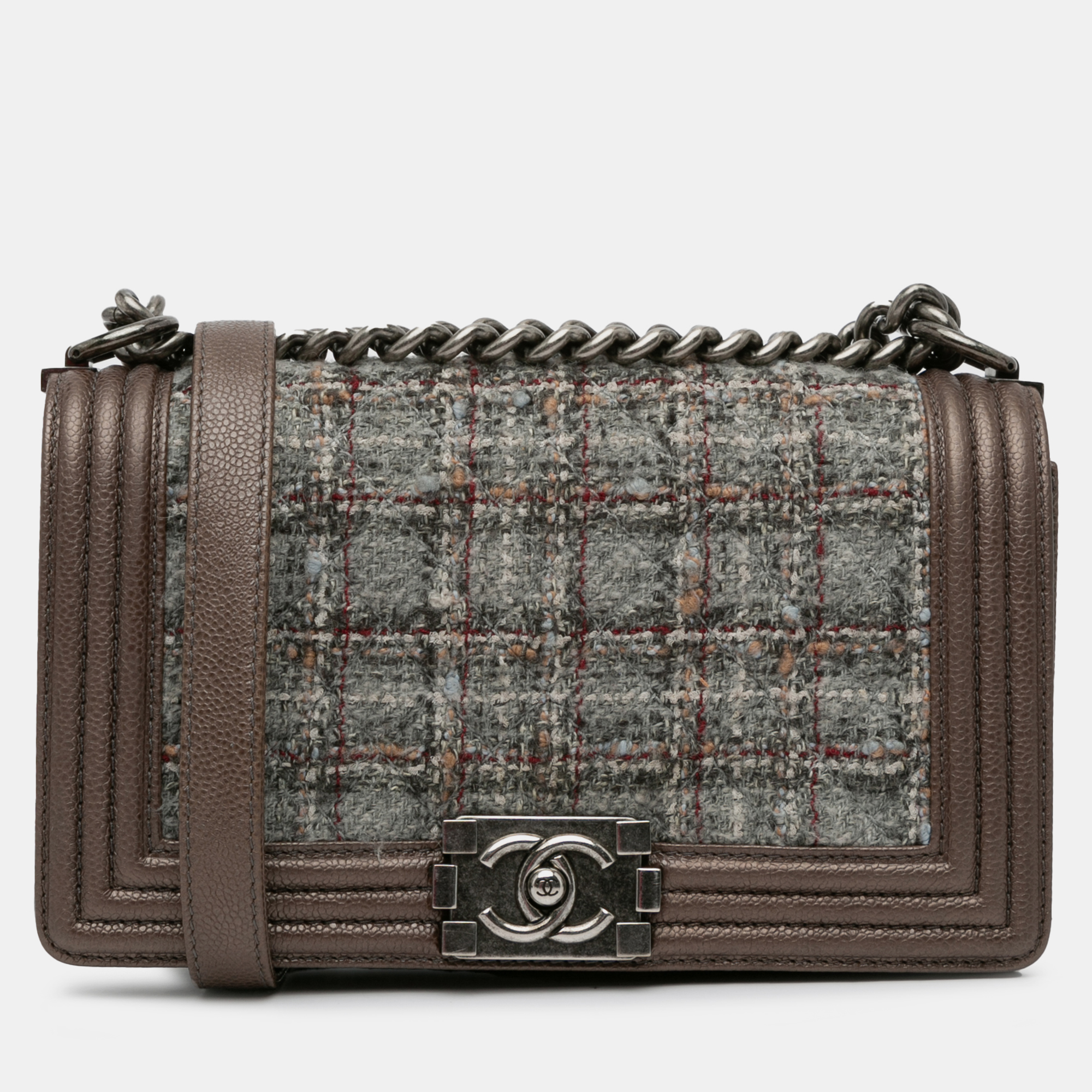 Pre-owned Chanel Medium Tweed Boy Flap In Brown