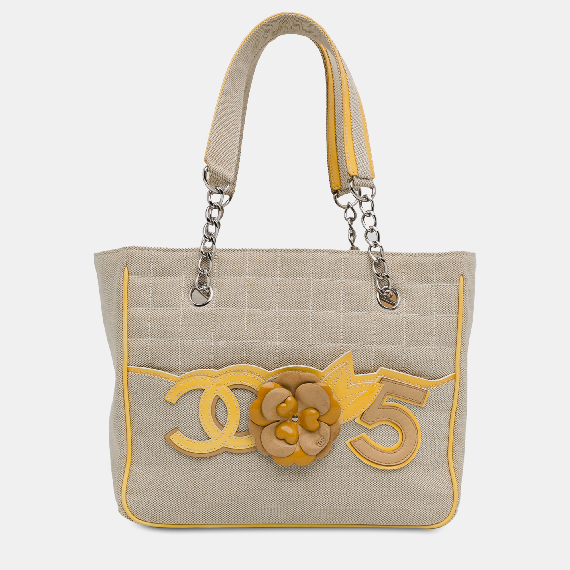 

Chanel Choco Bar Canvas CC Camellia No. 5 Tote, Grey