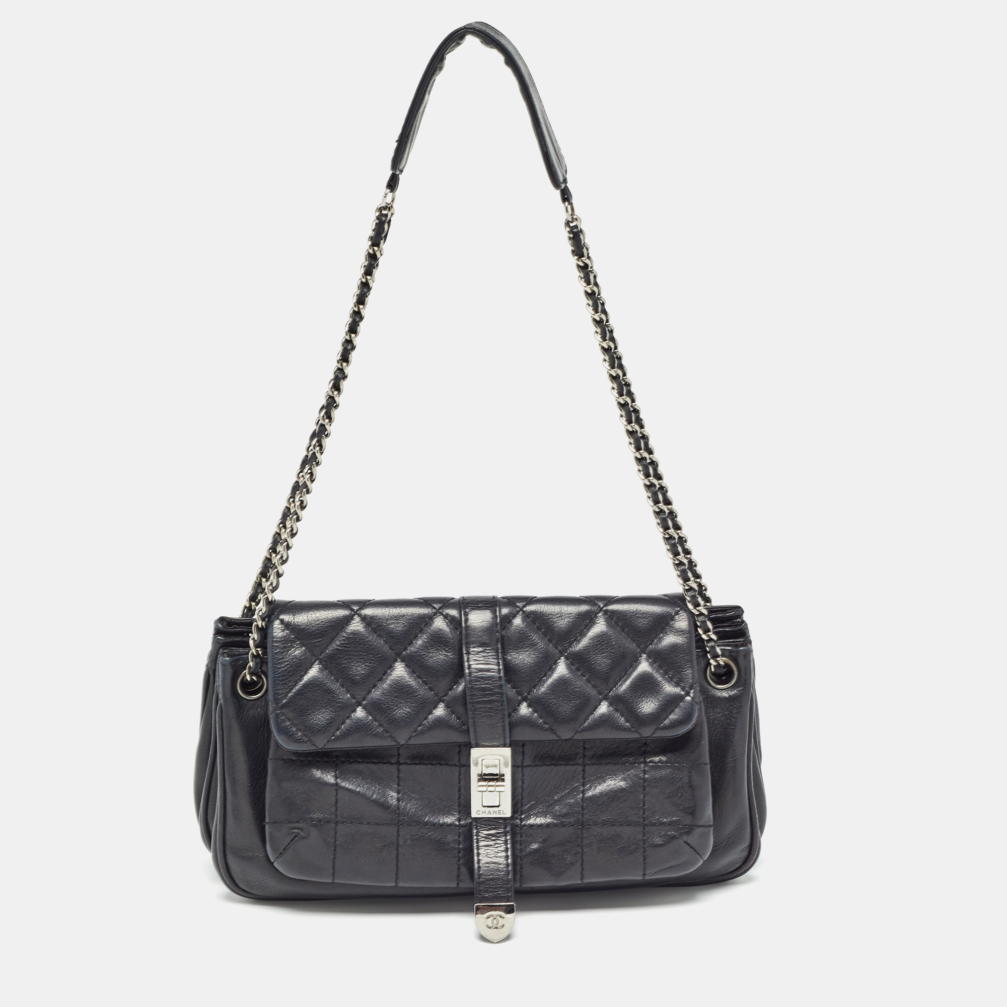 

Chanel Black Quilted Leather Mademoiselle Lock Accordion Flap Bag