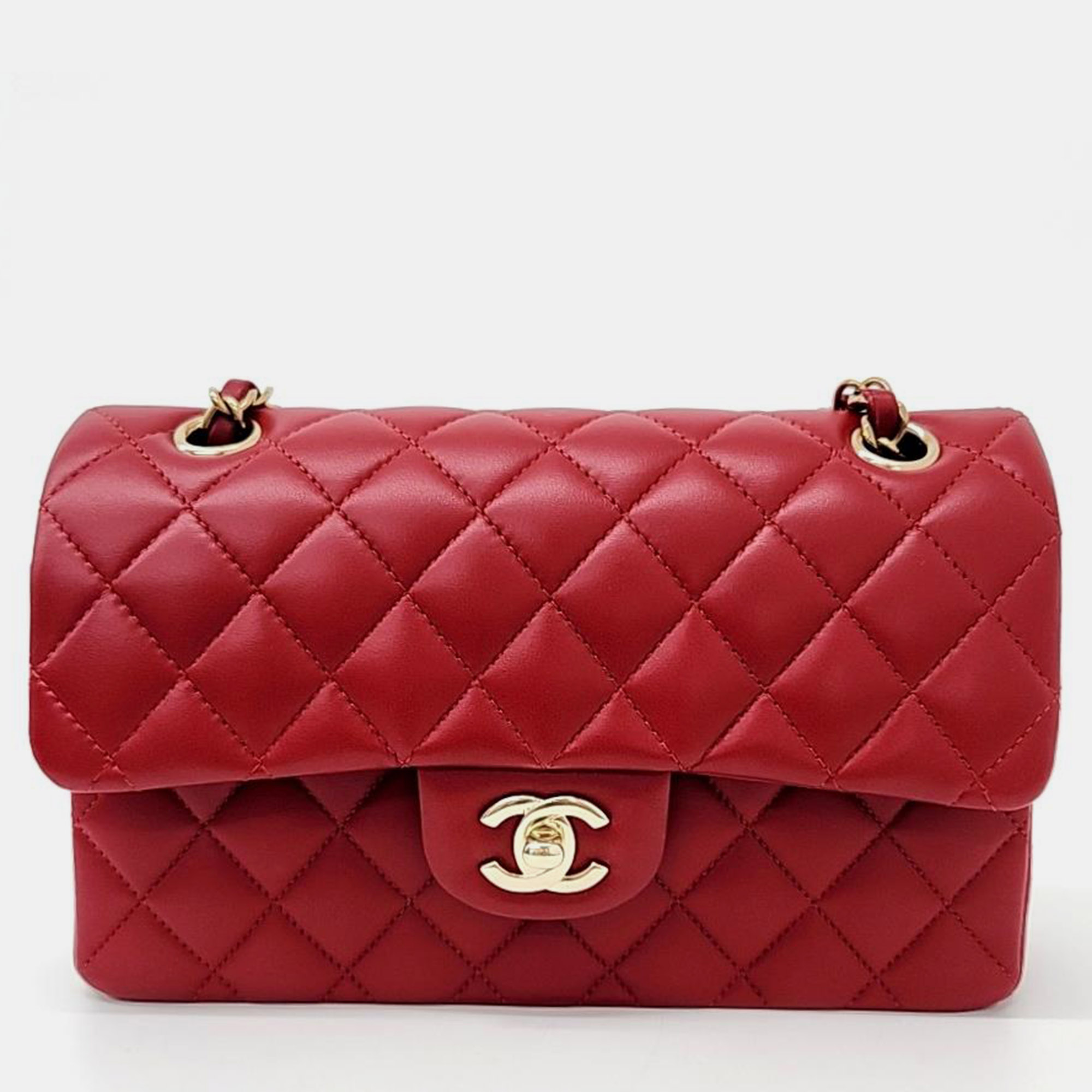 

Chanel Red Lambskin Leather Classic Small Bag