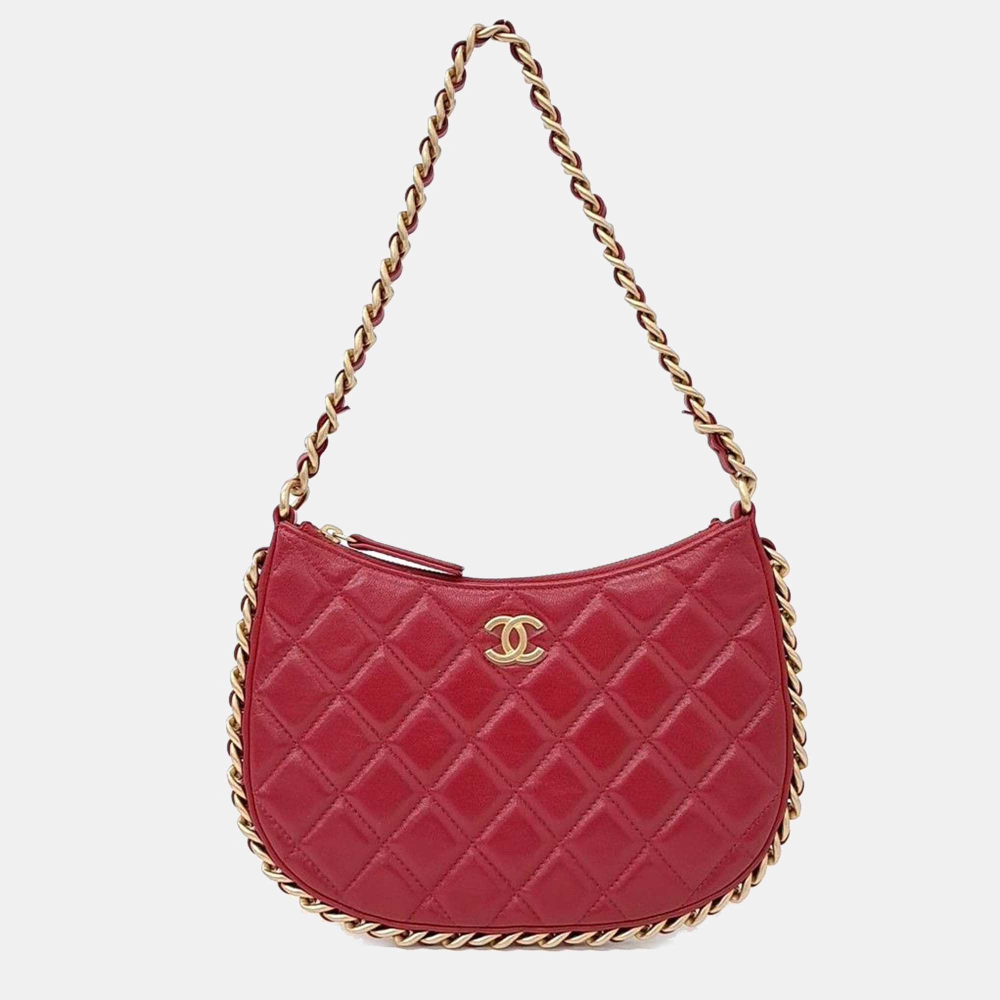 

Chanel Red Leather slim chain hobo bag