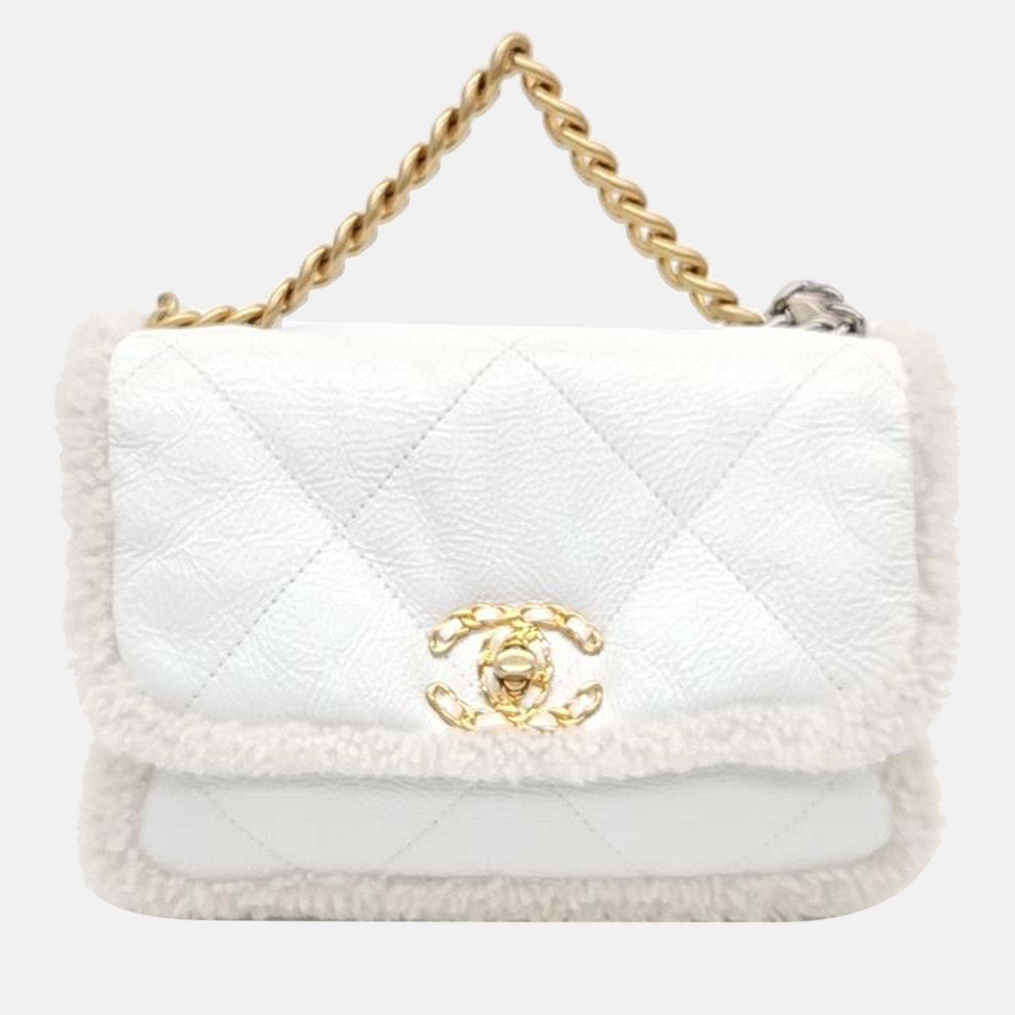 

Chanel White Patent Shearling Small Handbag