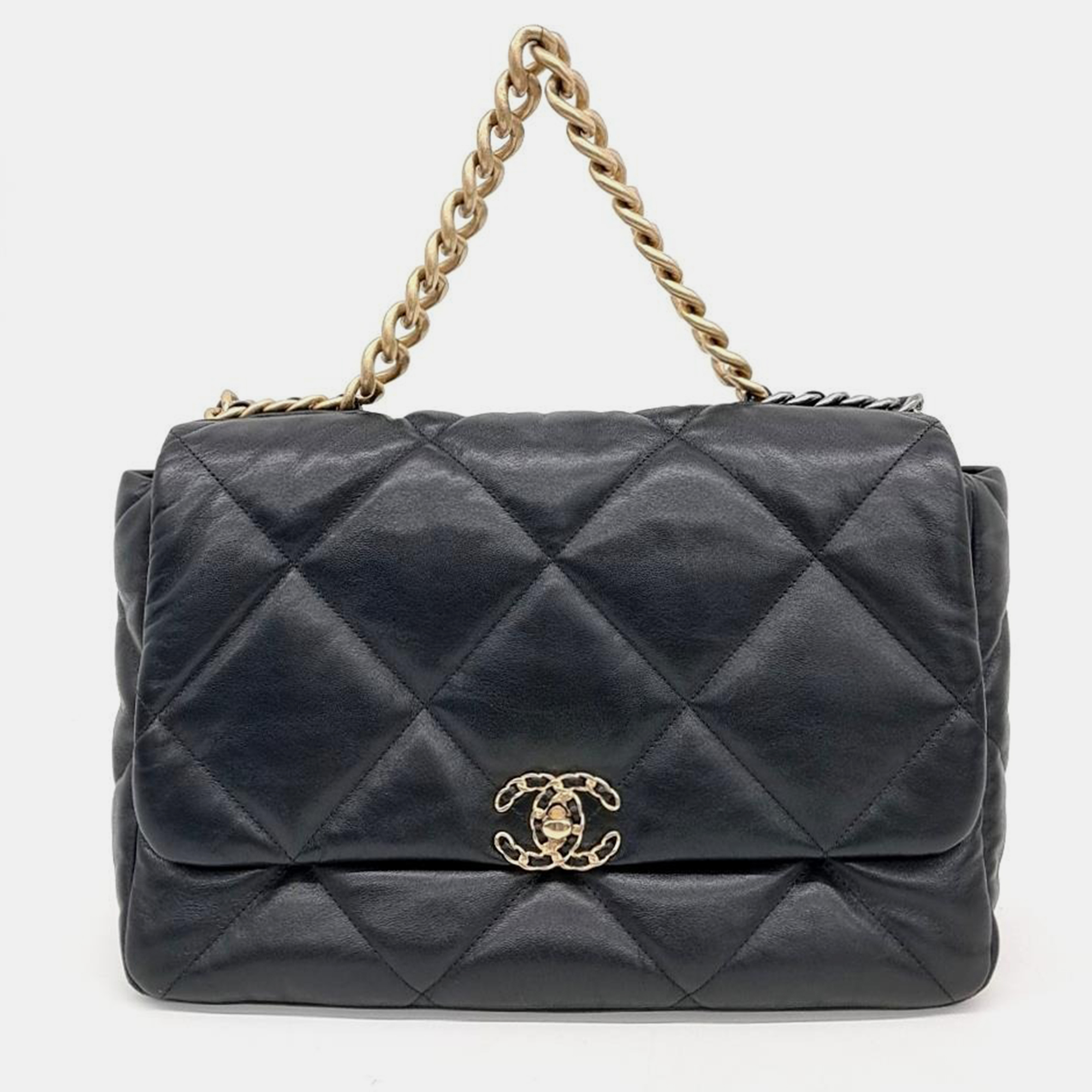 

Chanel Black Leather Flap Maxi 19 Handbag