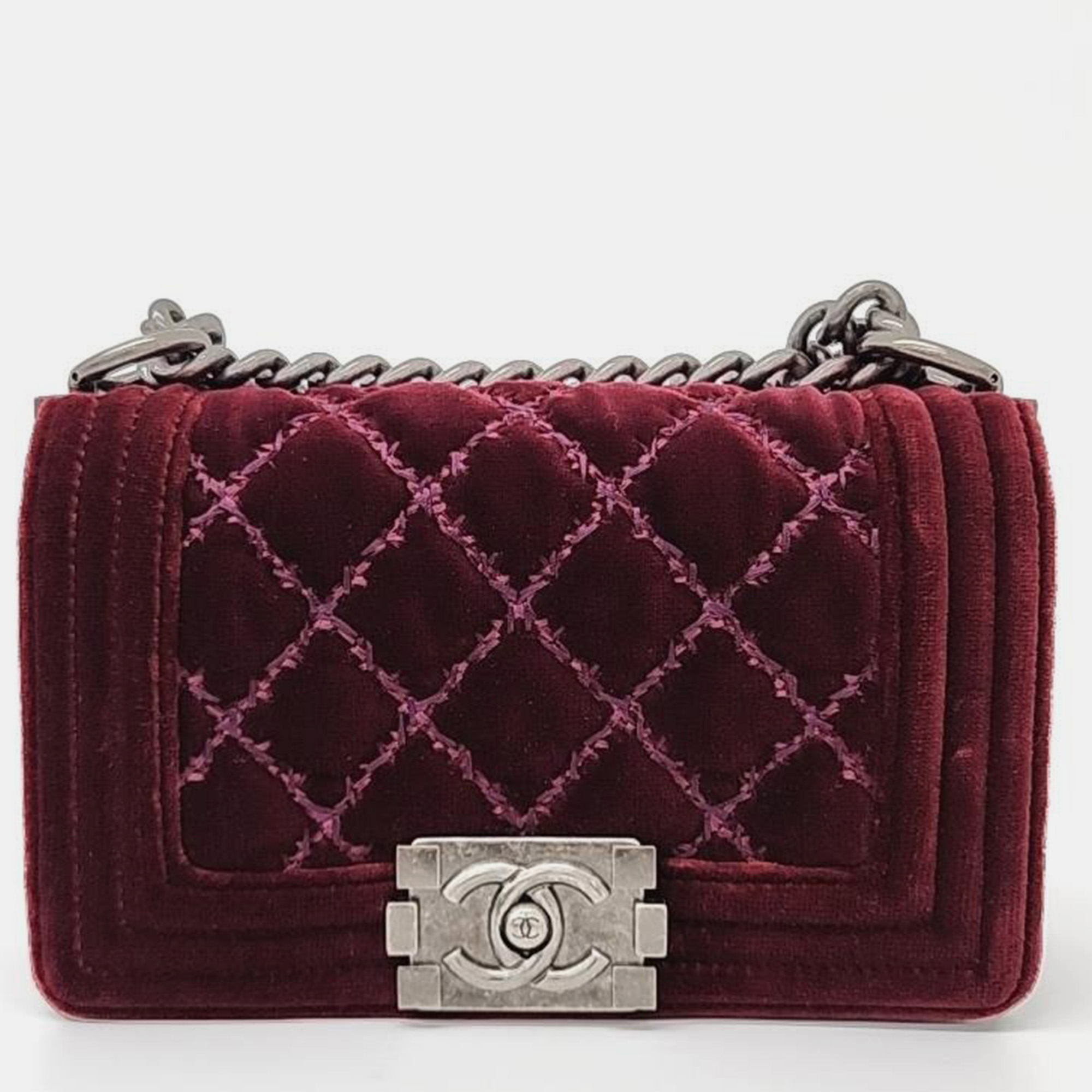 

Chanel Burgundy Velvet Boy Small Handbag