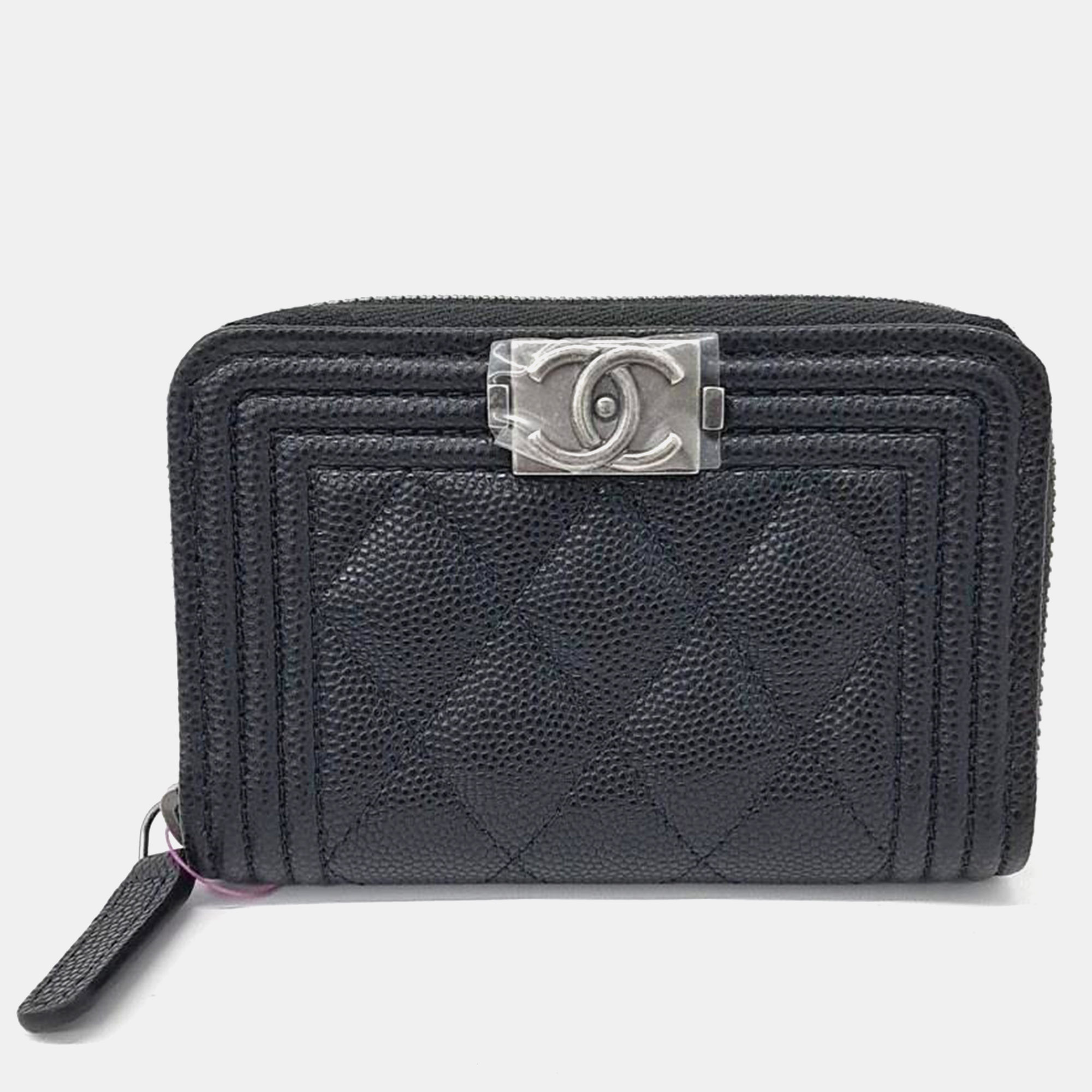 

Chanel Black Caviar Quilted Small Boy Zip Around Wallet