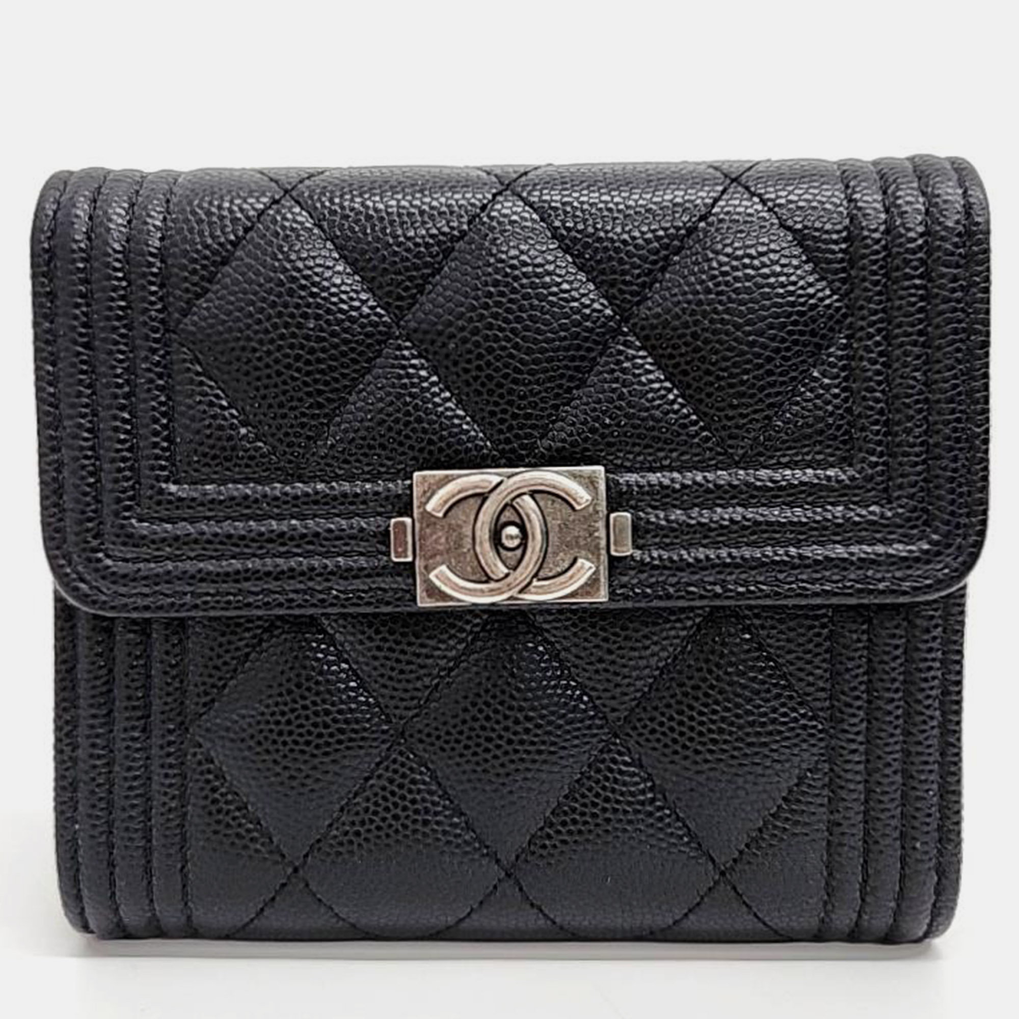 

Chanel Black Caviar Leather Boy Trifold Wallet