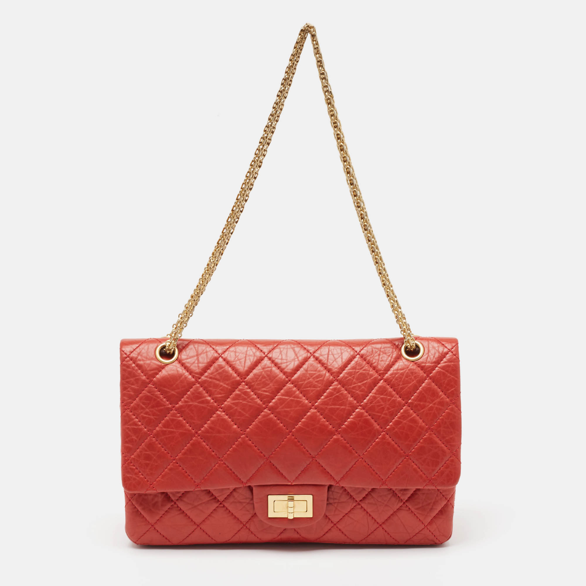 

Chanel Red Quilted Aged Leather Reissue 2.55 Classic 227 Flap Bag