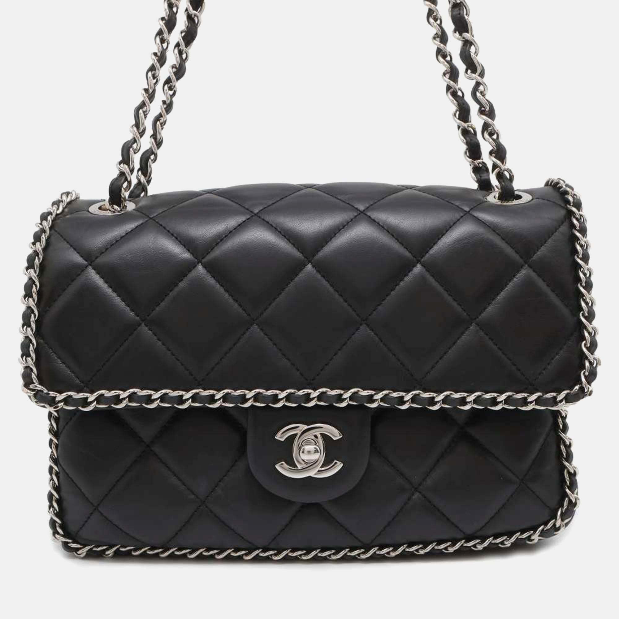 

Chanel Crumpled Calfskin Medium Chain All Over Flap Bag, Black