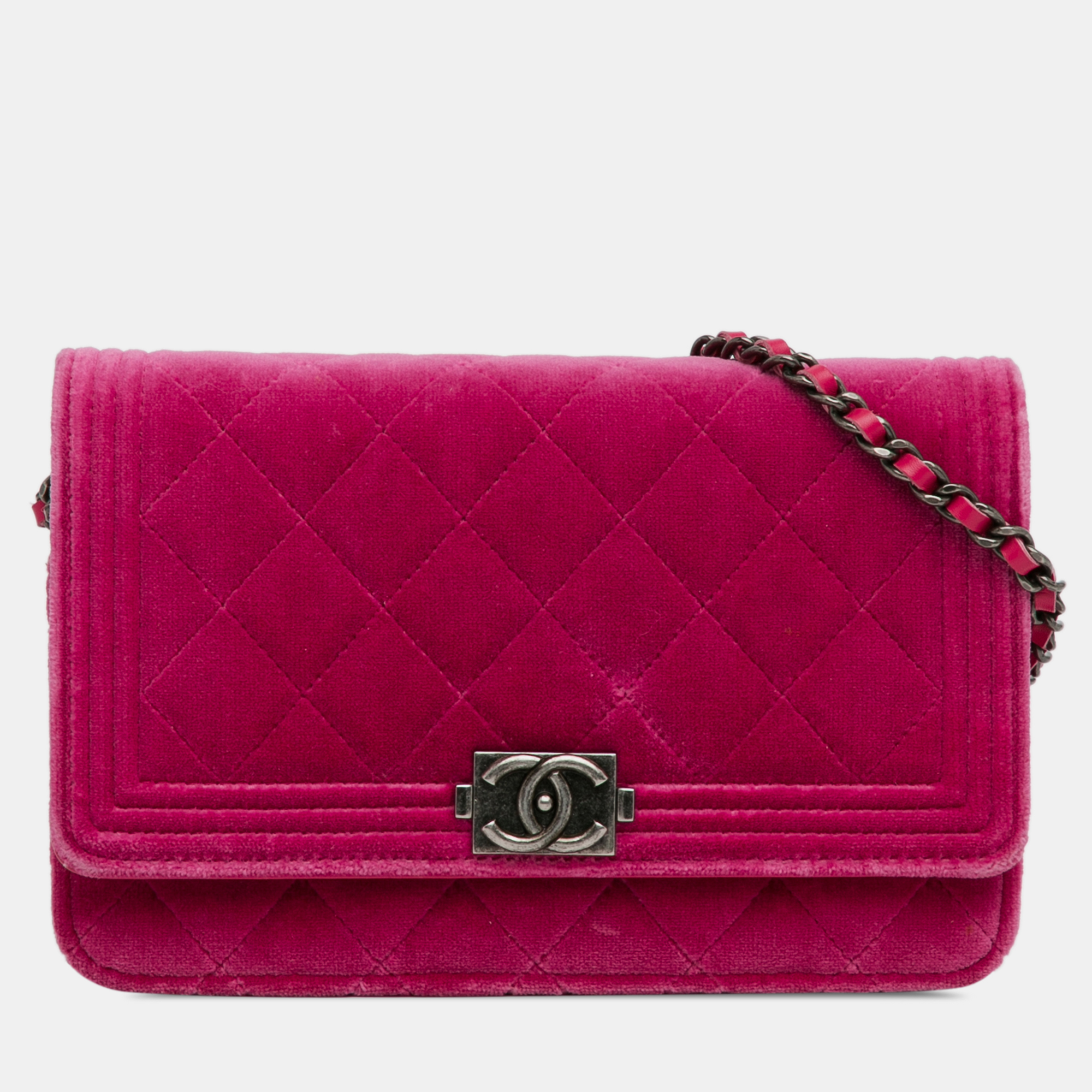 

Chanel Velvet Boy Wallet On Chain, Pink