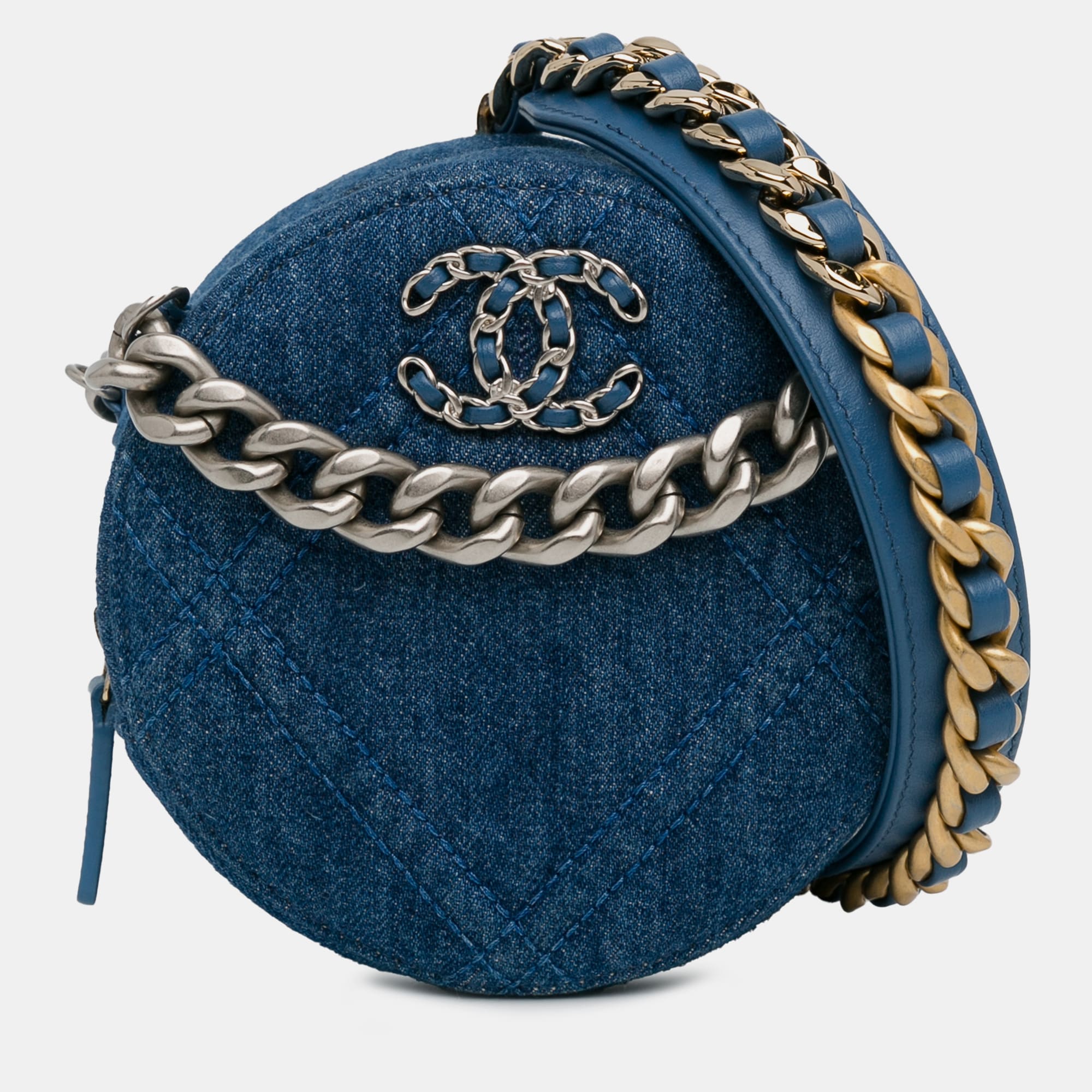 

Chanel Denim 19 Round Clutch with Chain, Blue