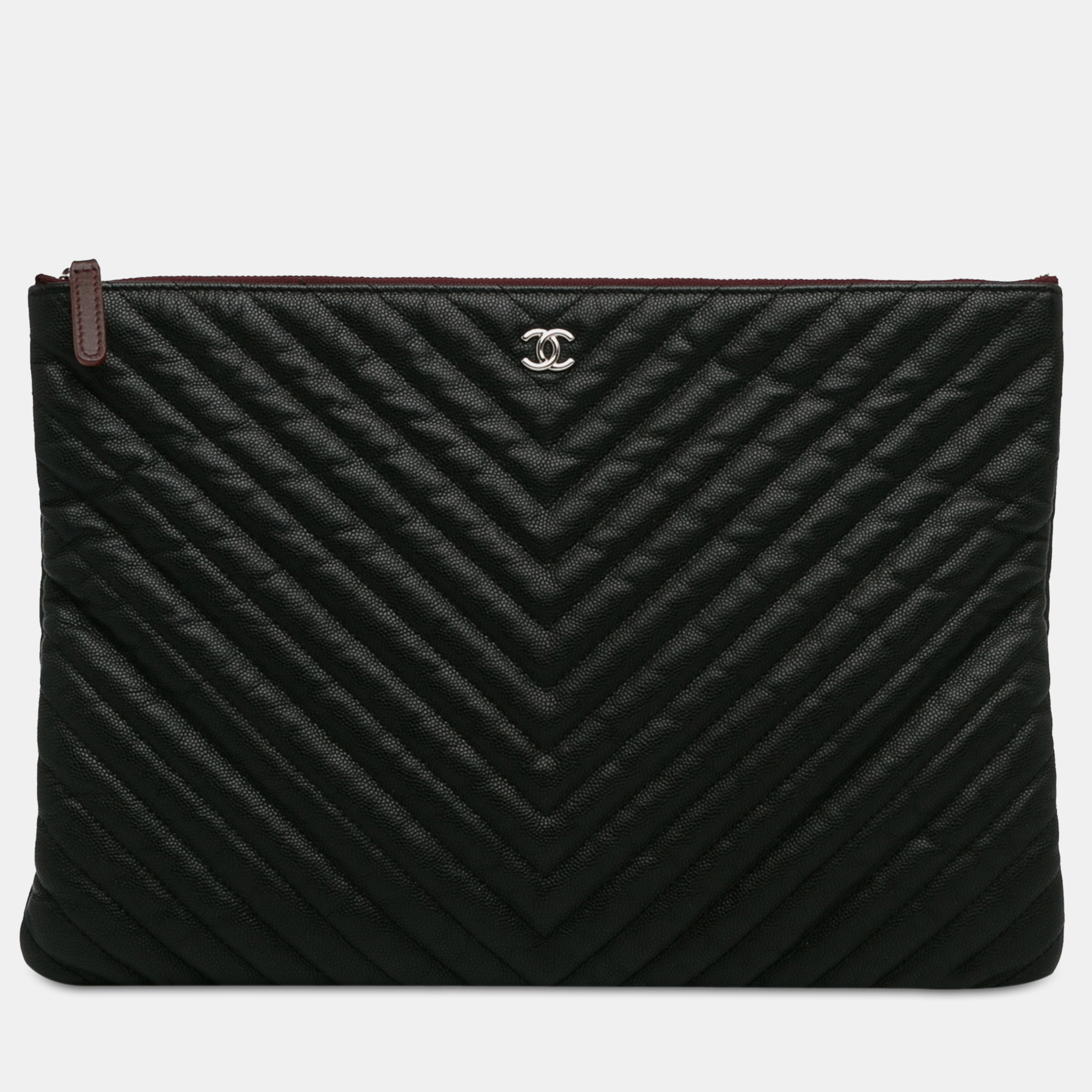 

Chanel Large Caviar Chevron Flat Cosmetic Case, Black