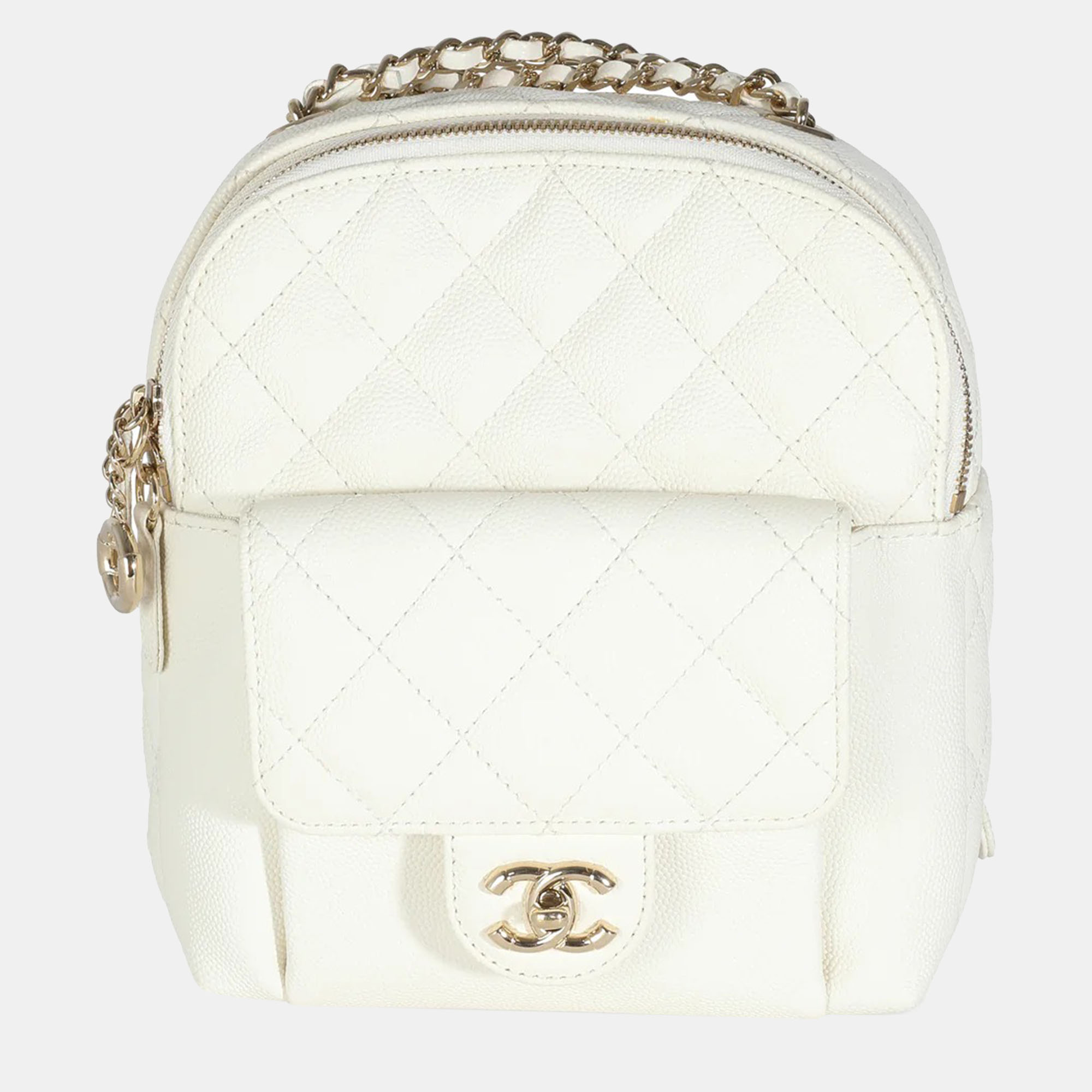 

Chanel White Quilted Caviar Small CC Day Backpack