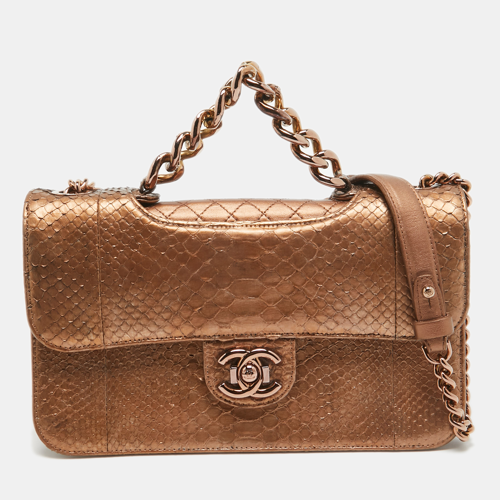 

Chanel Rose Gold Python and Leather Medium Perfect Edge Flap Bag