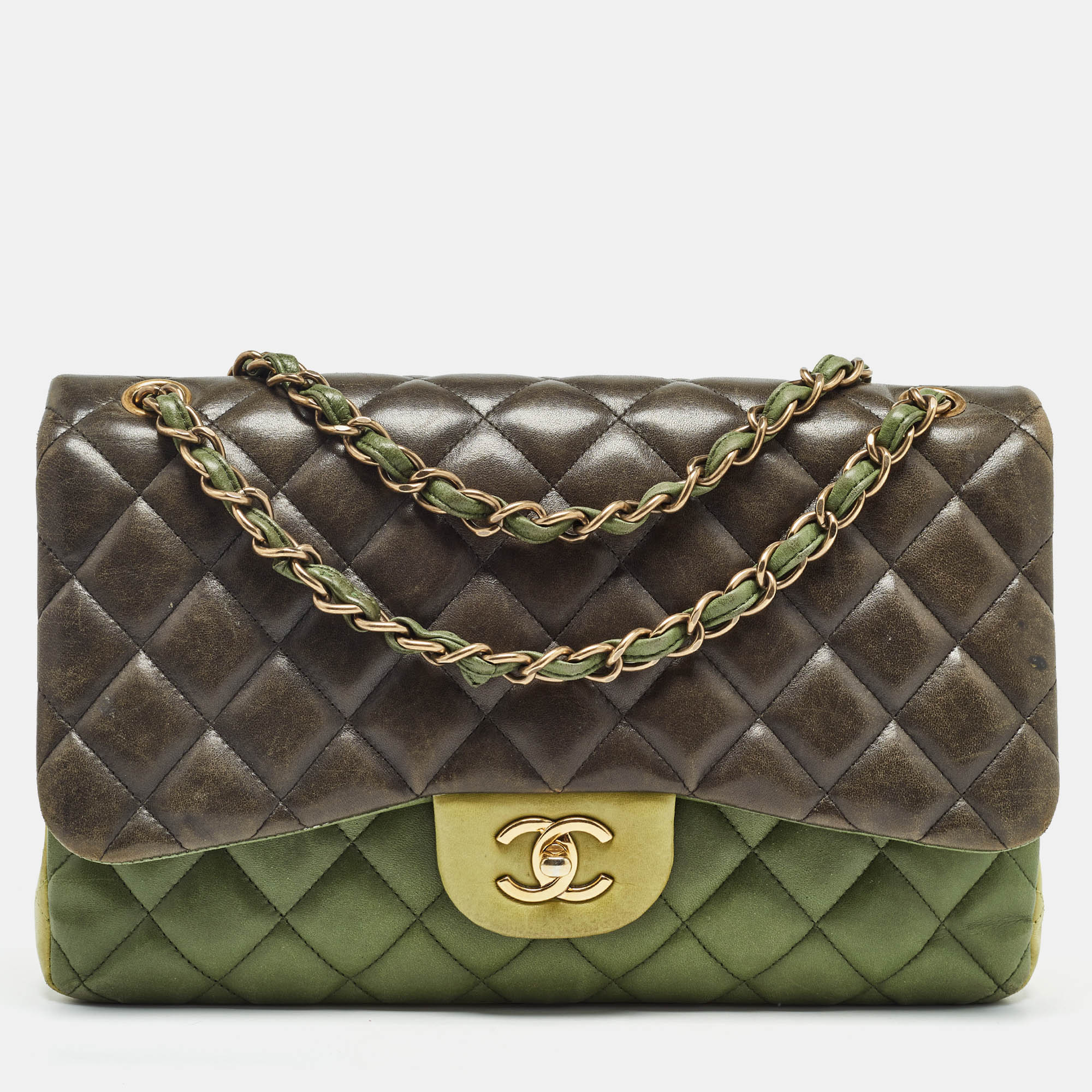 

Chanel Tricolor Quilted Leather Jumbo Classic Double Flap Bag, Multicolor