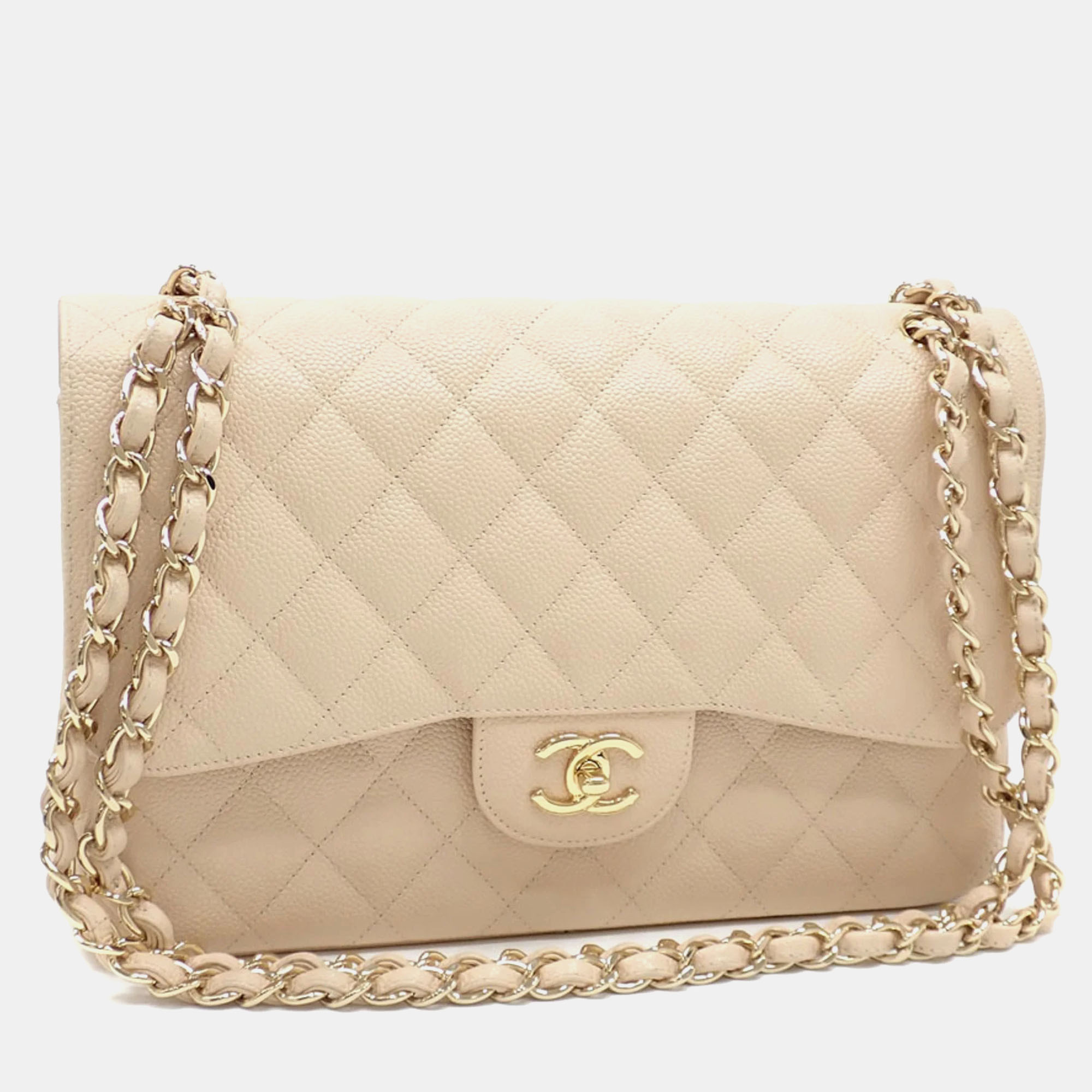 

Chanel Beige Caviar Leather Jumbo Classic Double Flap Shoulder Bag