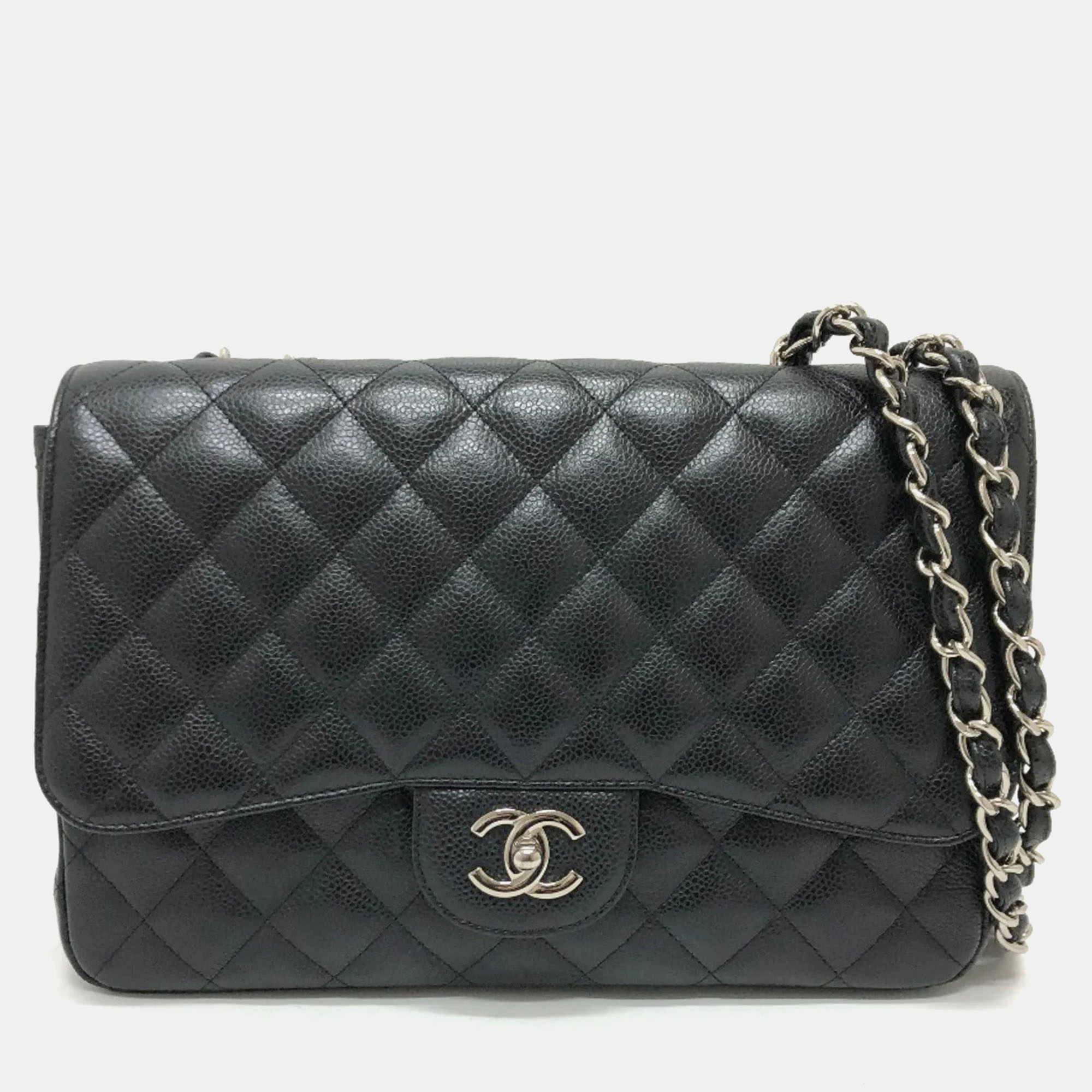 

Chanel Black Caviar Leather Jumbo Classic Single Flap Shoulder Bag