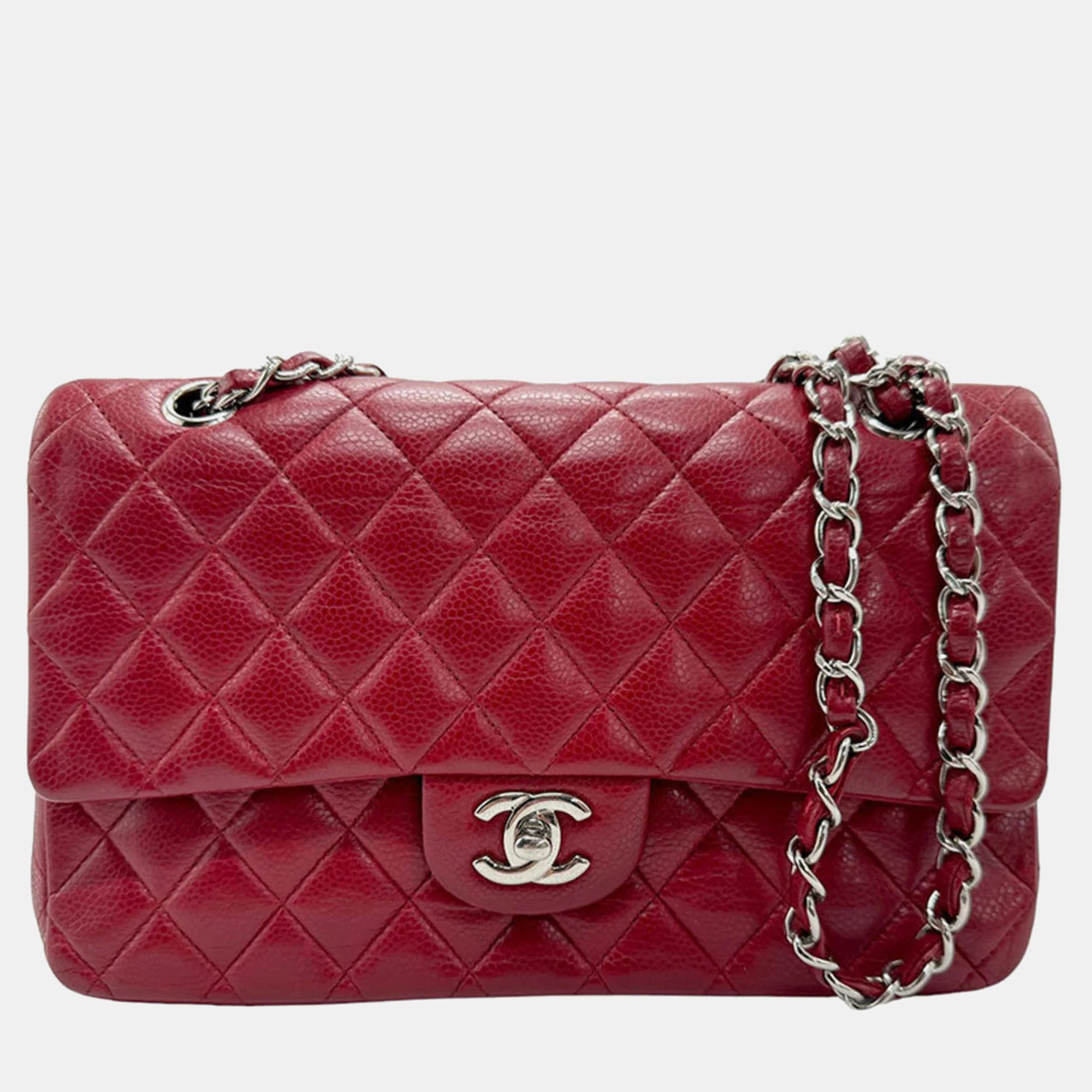 

Chanel Red Caviar Leather  Classic Double Flap Shoulder Bags