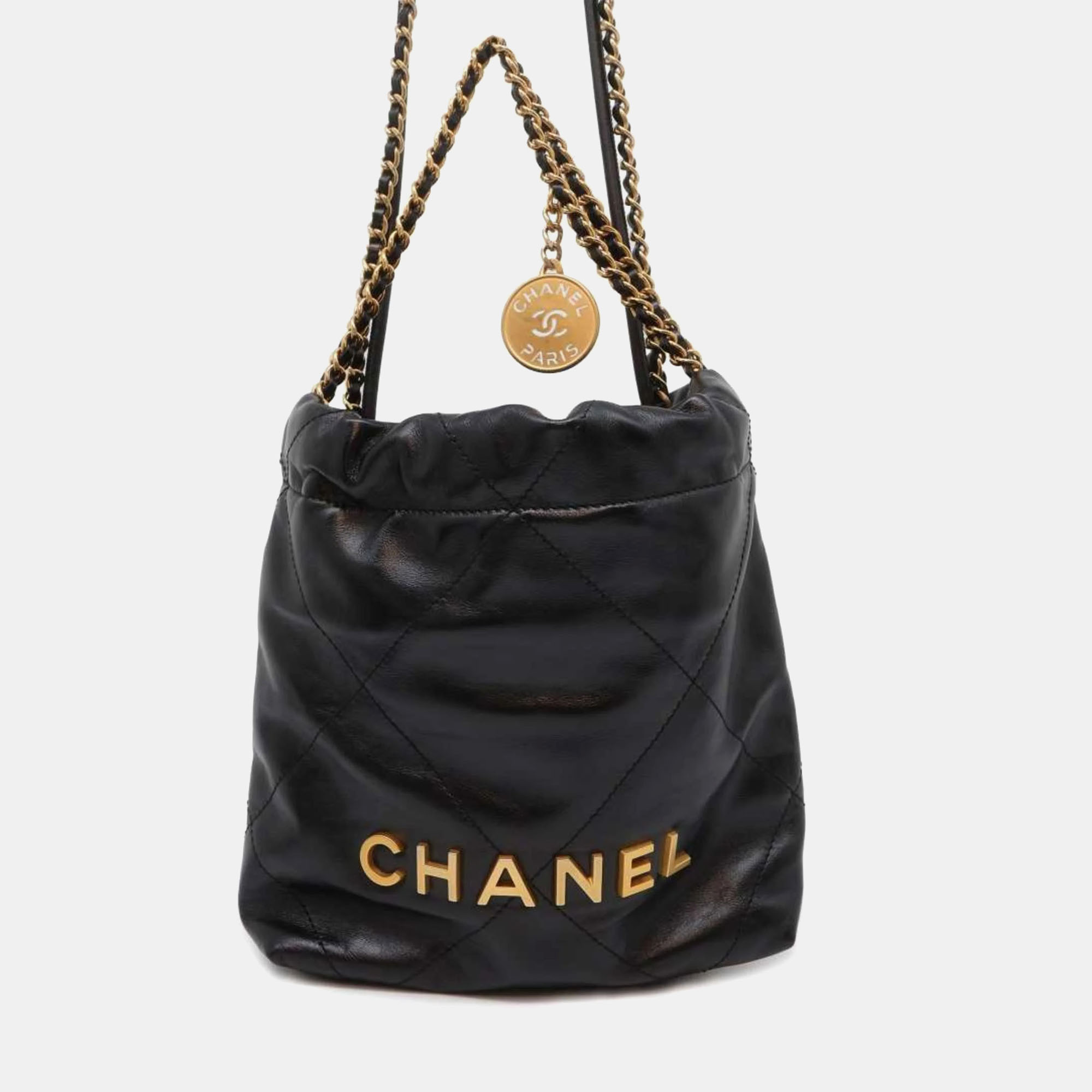 

Chanel Black Leather Mini 22 Hobo Bag