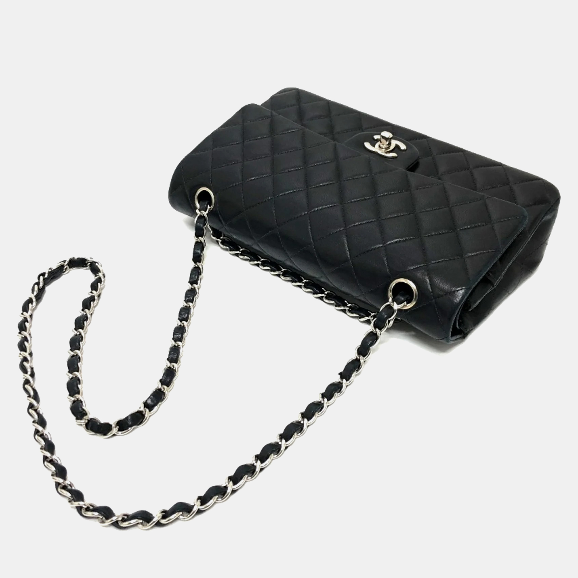 Chanel Black Leather Medium Classic Double Flap Shoulder Bags 