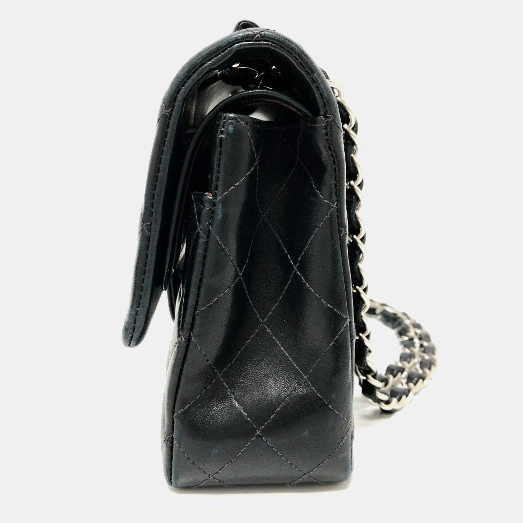 Chanel Black Leather Medium Classic Double Flap Shoulder Bags 