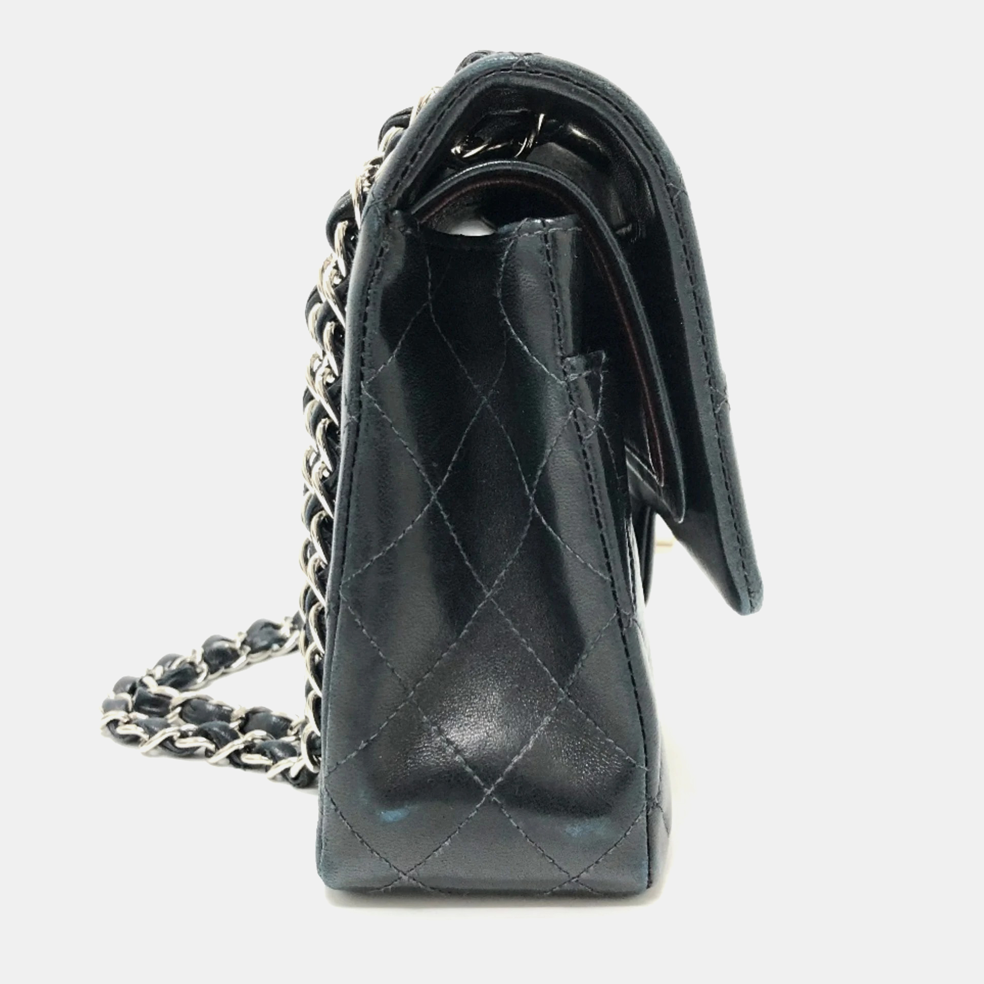 Chanel Black Leather Medium Classic Double Flap Shoulder Bags 