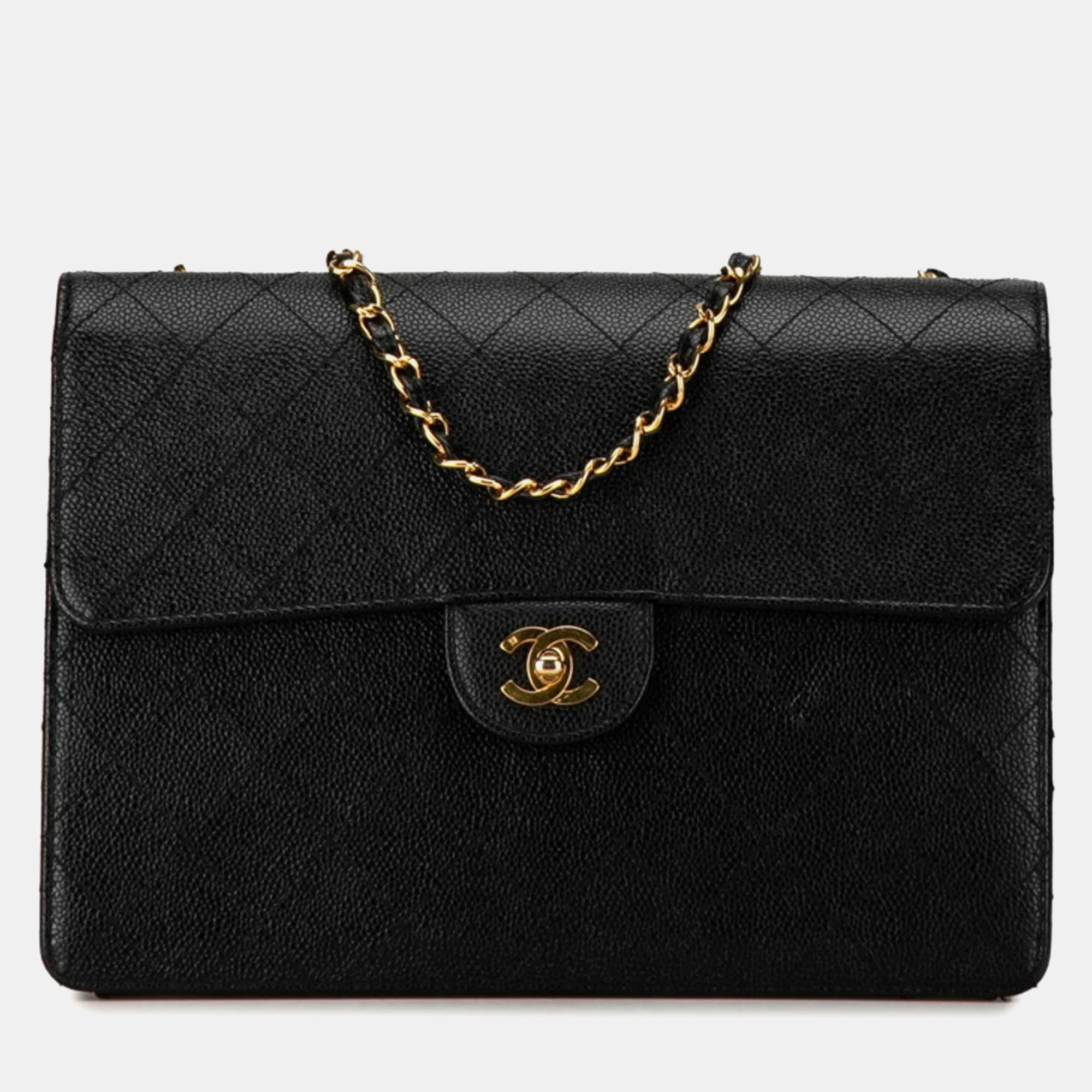 

Chanel Black Quilted Caviar Jumbo Classic Single Flap Shoulder Bag