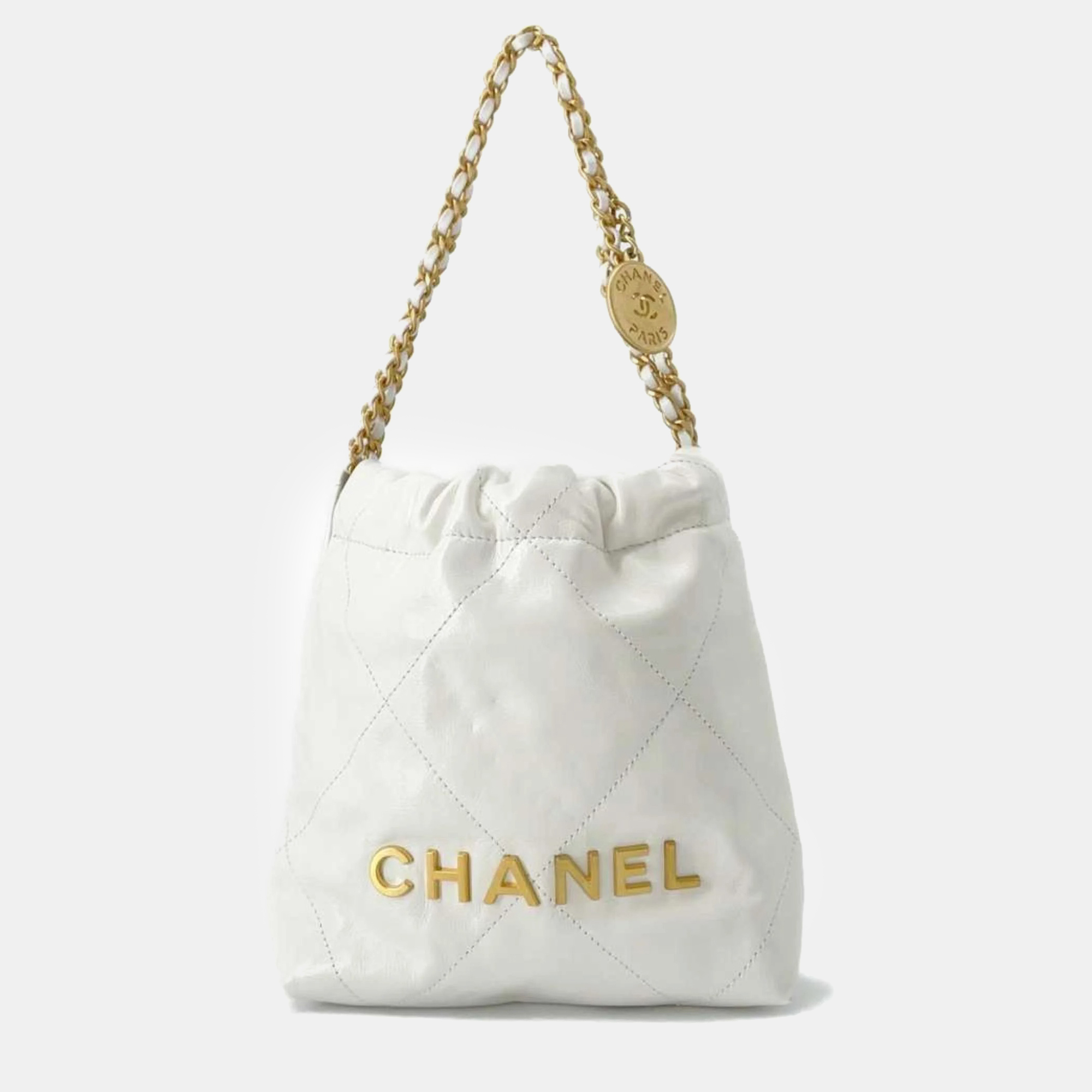 Pre-owned Chanel White Leather Mini 22 Hobo Bag