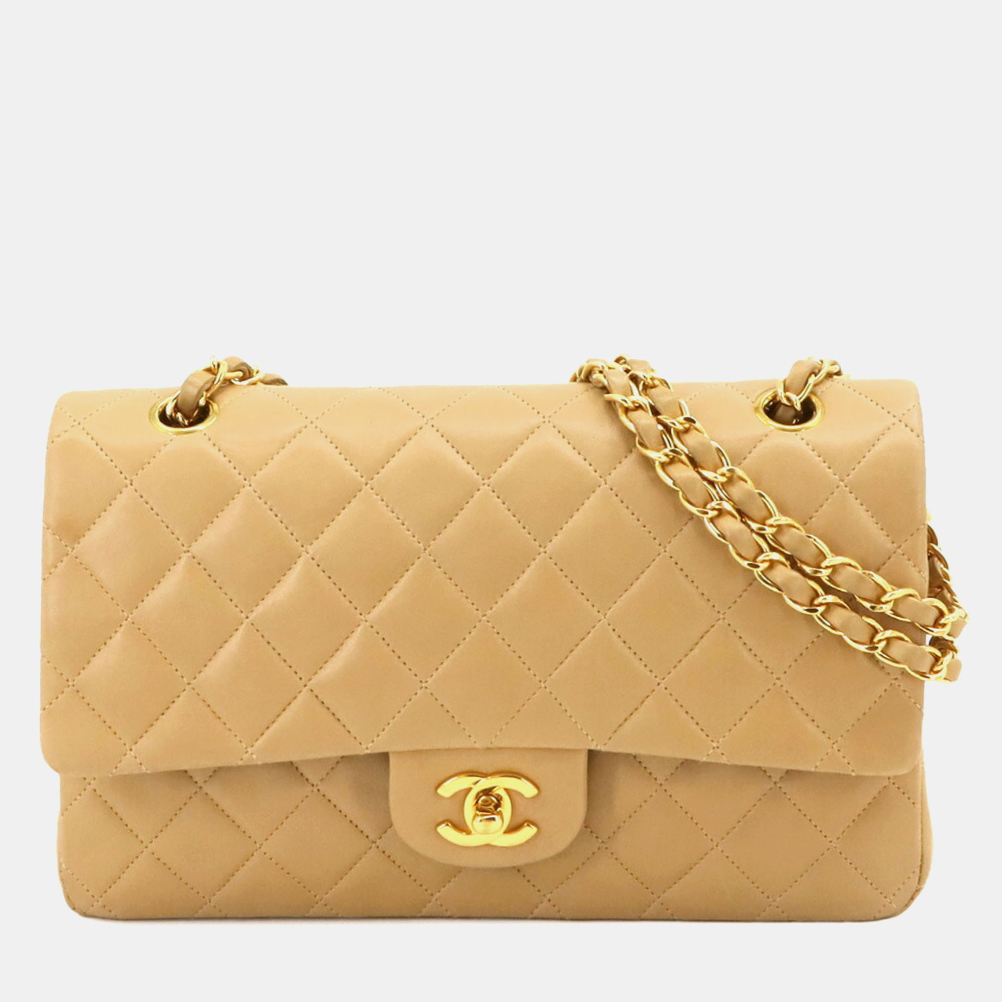 

Chanel Beige Leather  Classic Double Flap Shoulder Bag