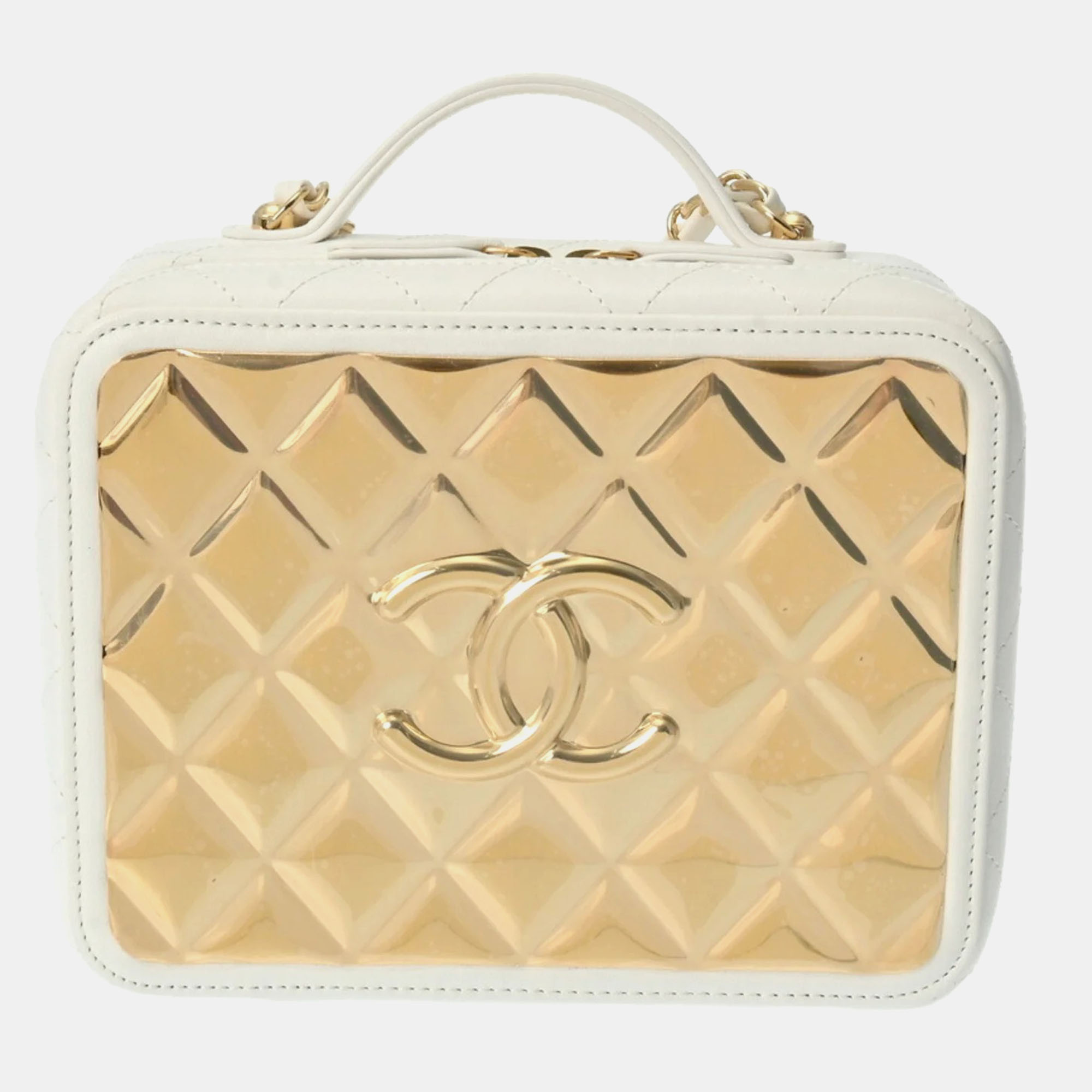 

Chanel White Medium Lambskin Golden Plate Vanity Case