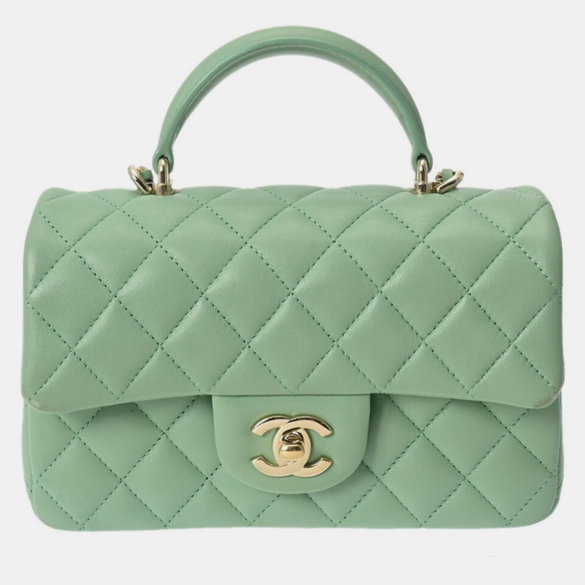 

Chanel Green CC Quilted Lambskin Top Handle Flap Bag