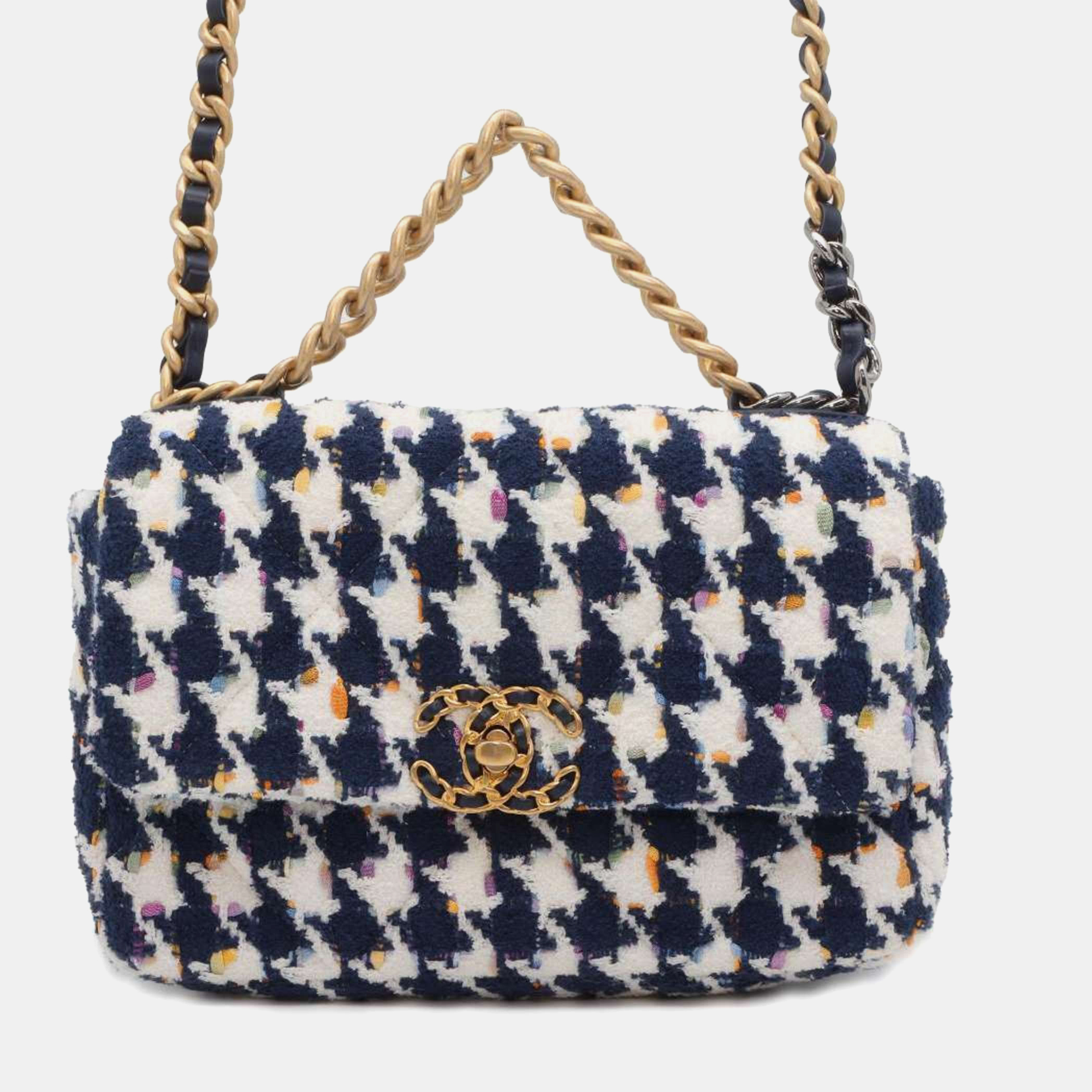 Pre-owned Chanel Blue/white Tweed 19 Shoulder Bags