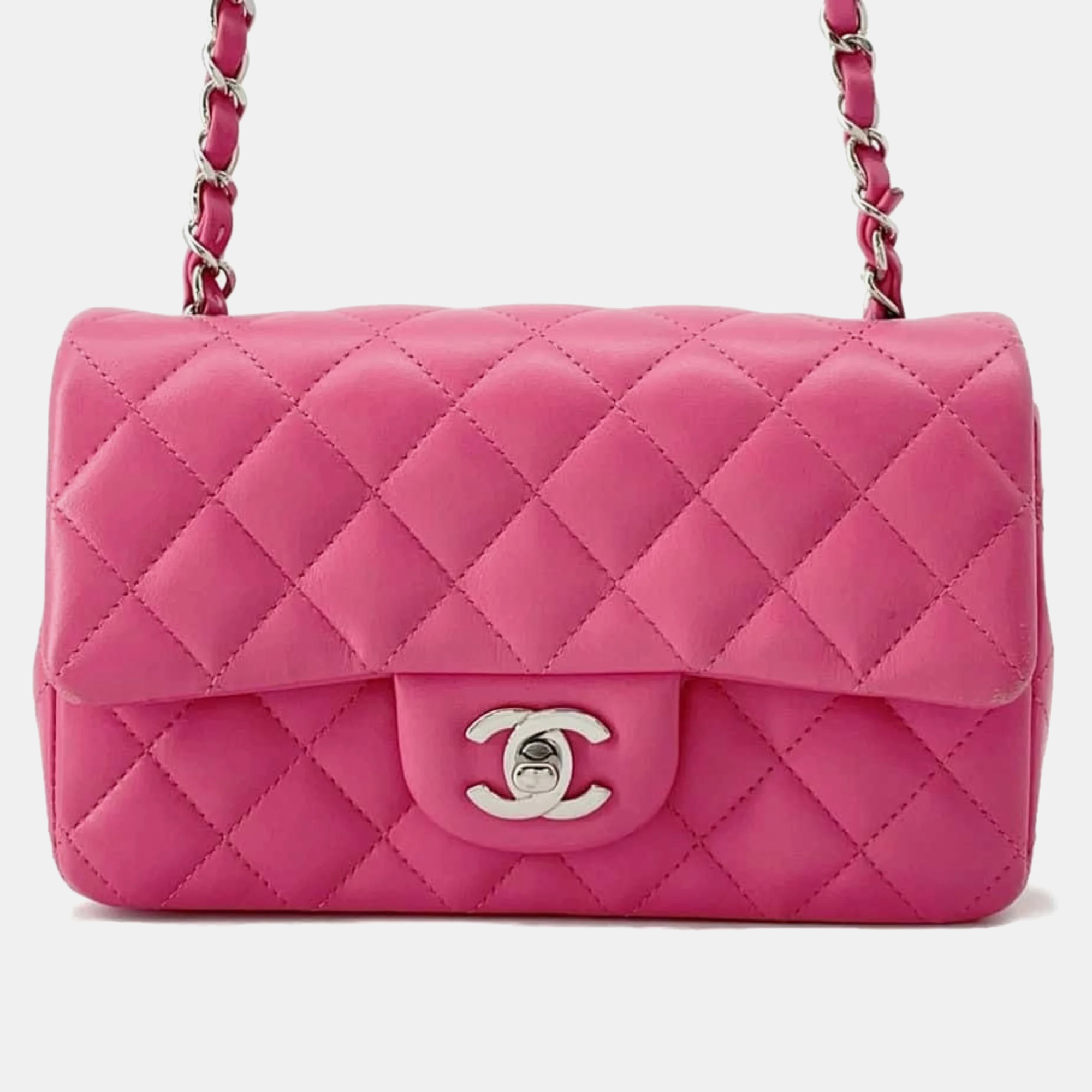 

Chanel Pink Leather Mini Rectangular Flap Bag