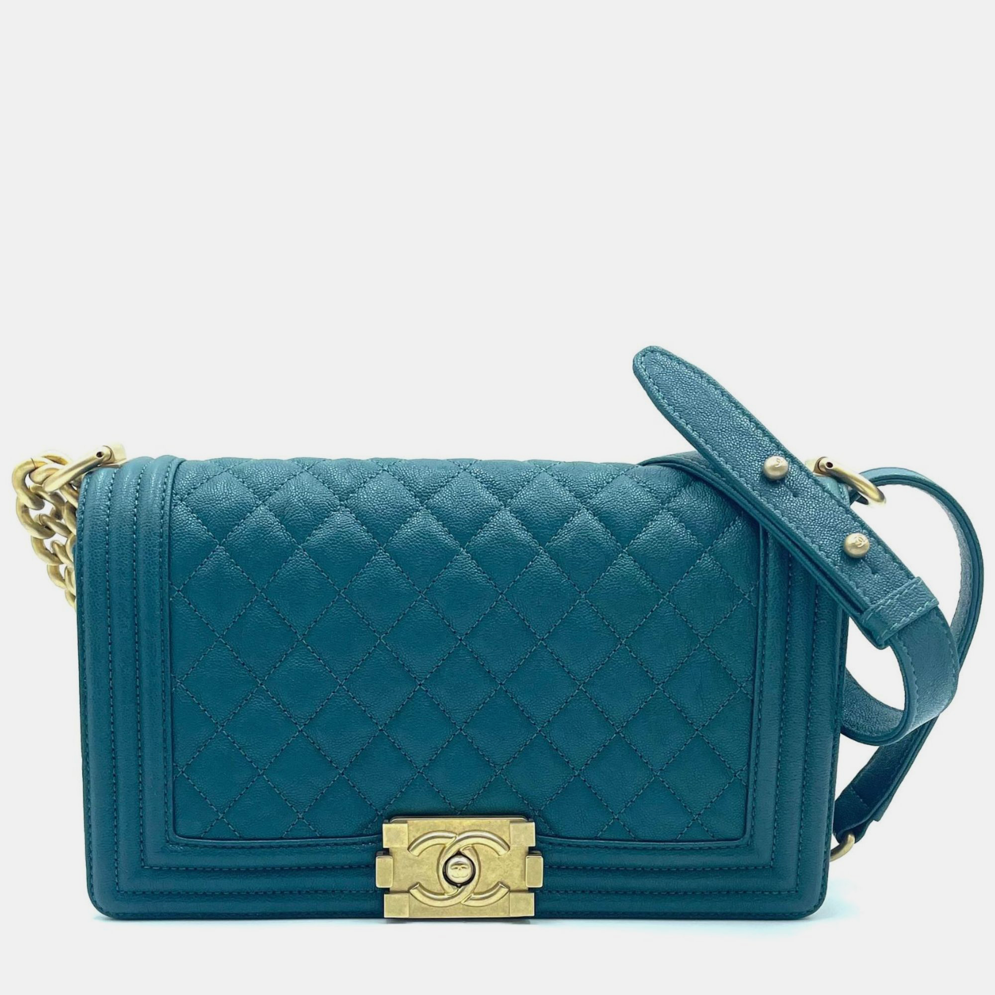 

Chanel Green Caviar Leather  Boy Shoulder Bag, Blue