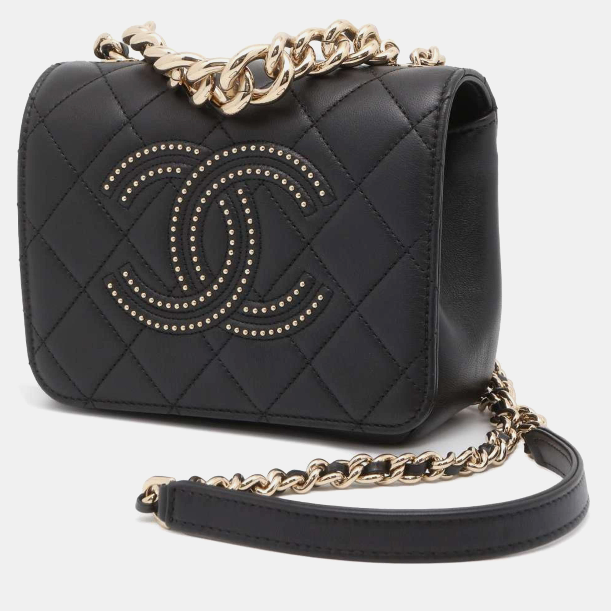 

Chanel Black Lambskin Quilted Studded Beauty Begins Flap Shoulder Bag