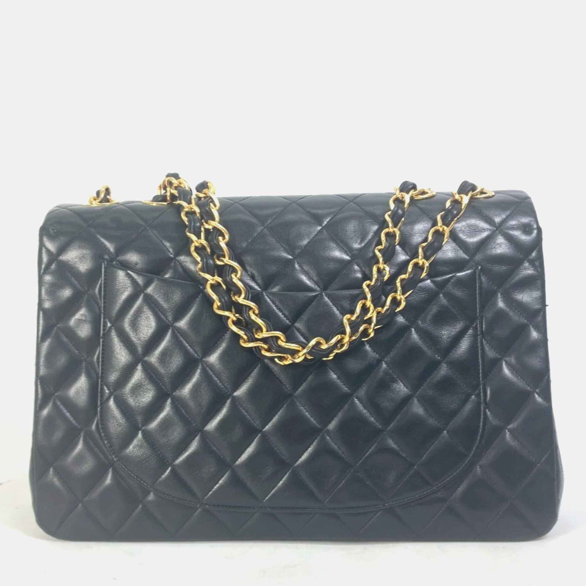 Chanel Black Quilted Lambskin Maxi Vintage Classic Single Flap Bag 